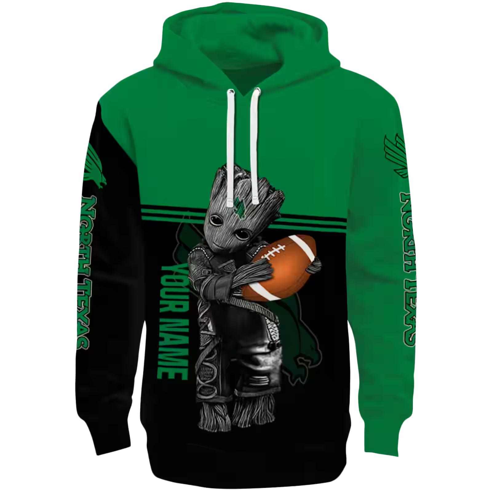 Personalized North Texas Mean Green Baby Groot Green Black Hoodie