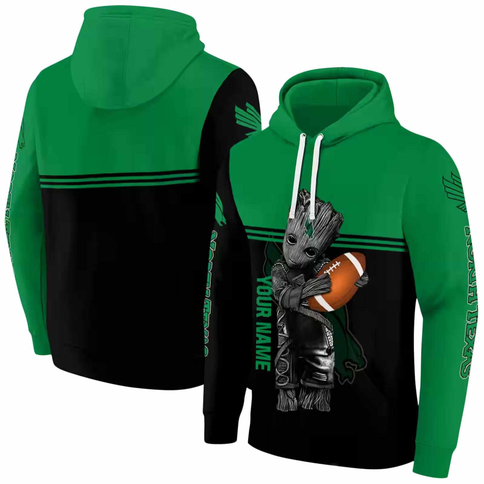 personalized north texas mean green baby groot green black hoodie fashion forward
