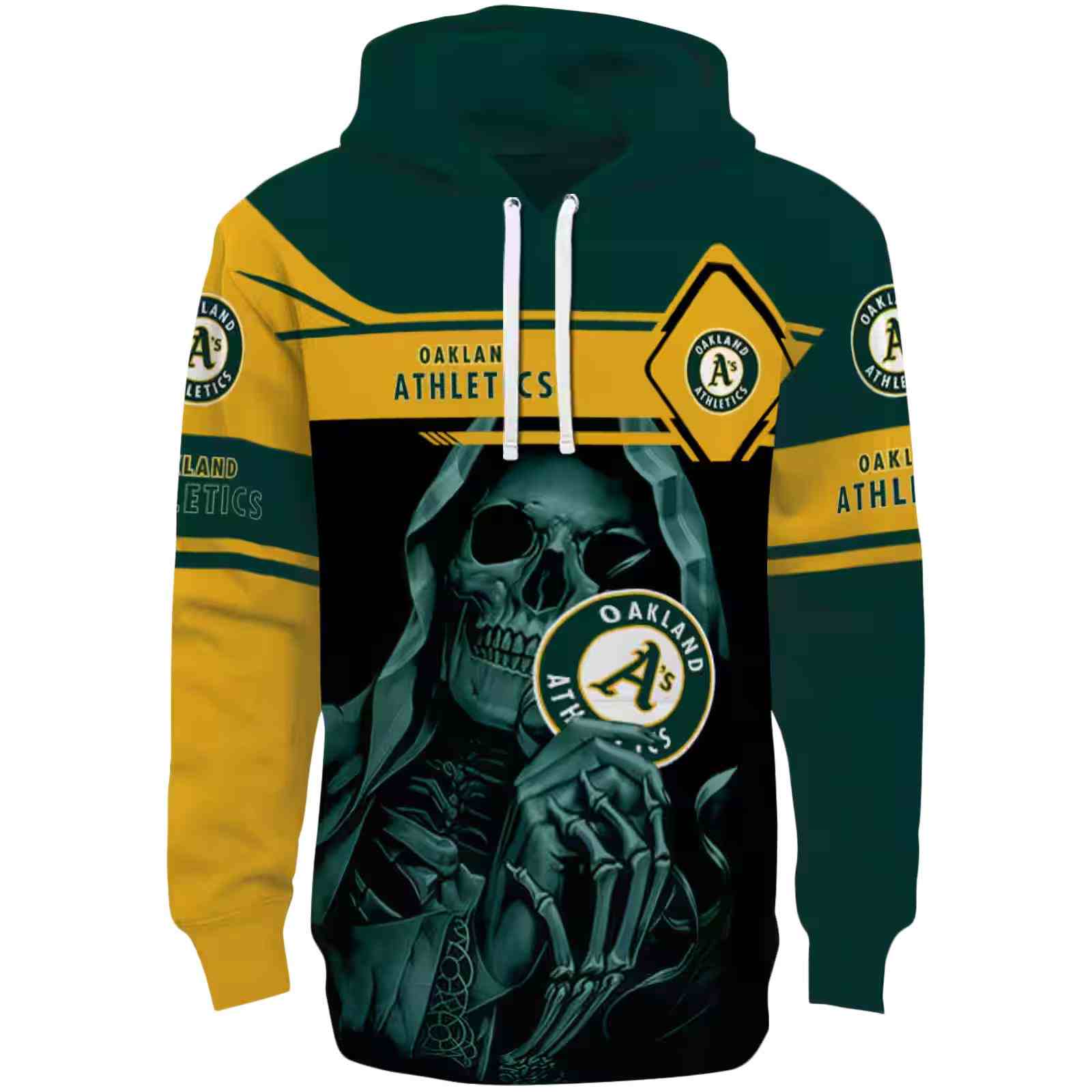 Personalized Oakland Athletics Grim Reaper Green Black Hoodie