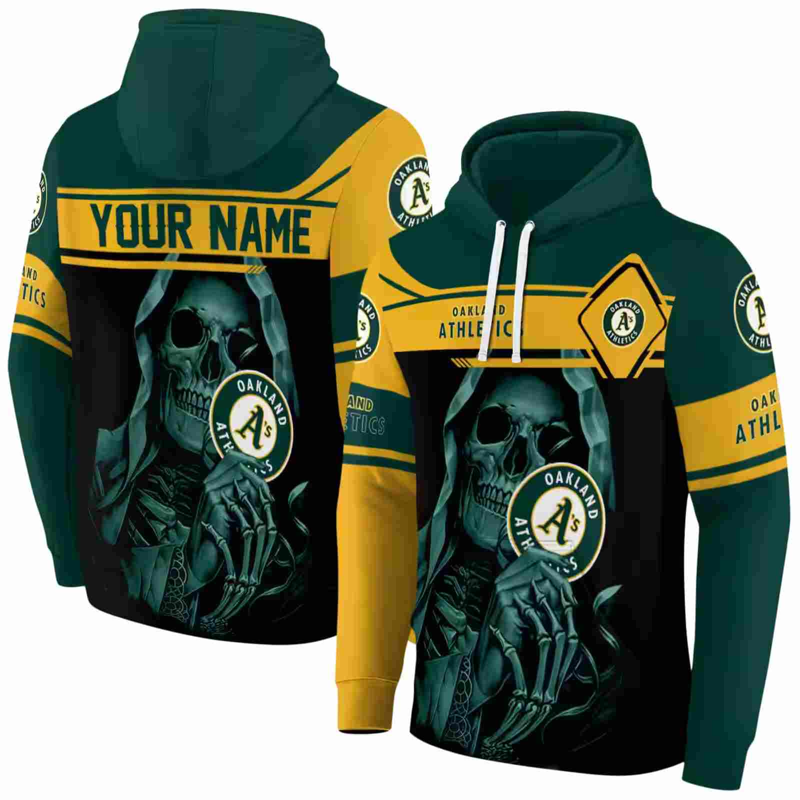 personalized oakland athletics grim reaper green black hoodie fashion forward