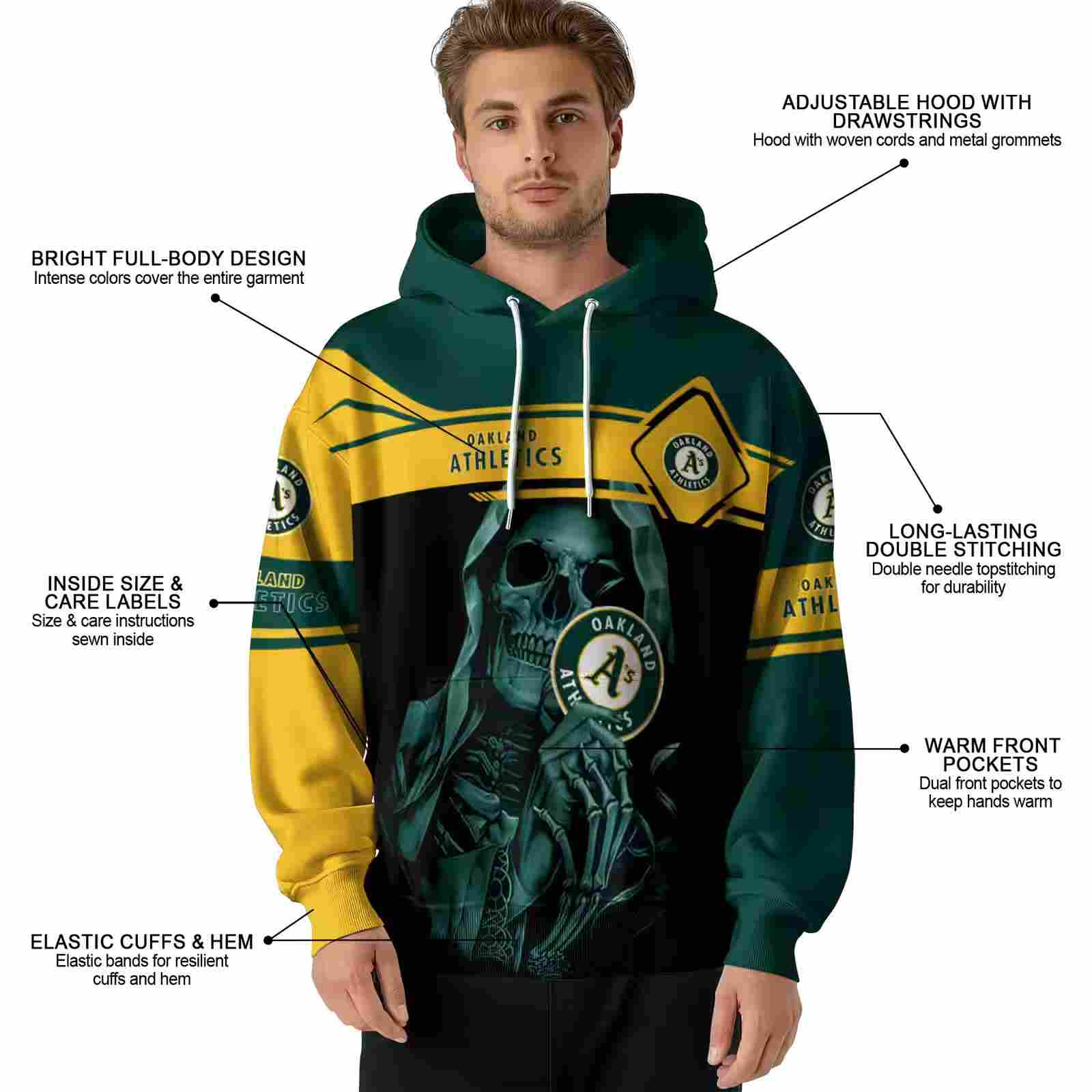 personalized oakland athletics grim reaper green black hoodie latest model