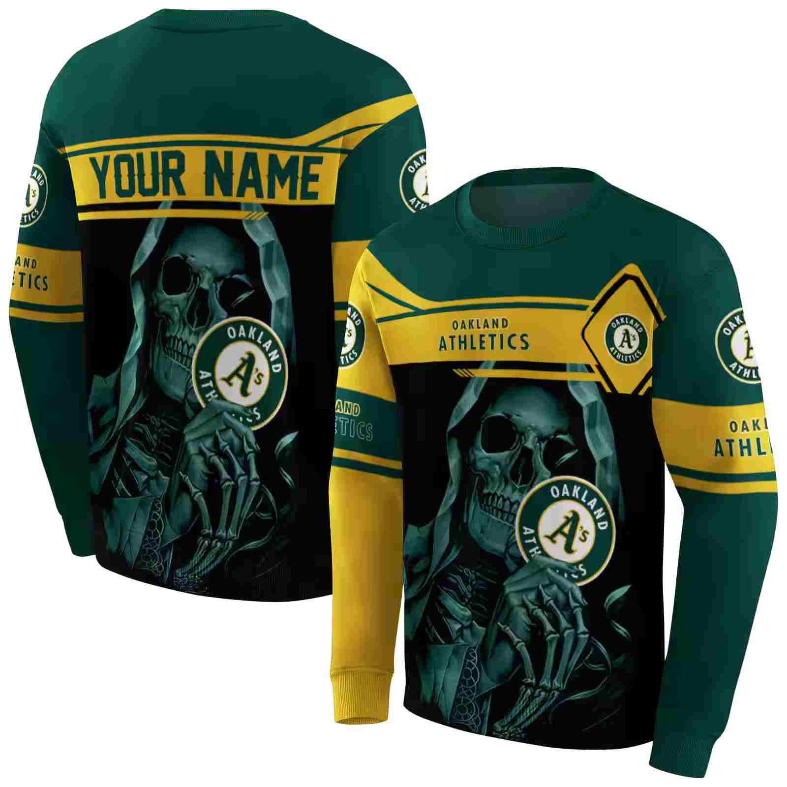 personalized oakland athletics grim reaper green black hoodie premium grade