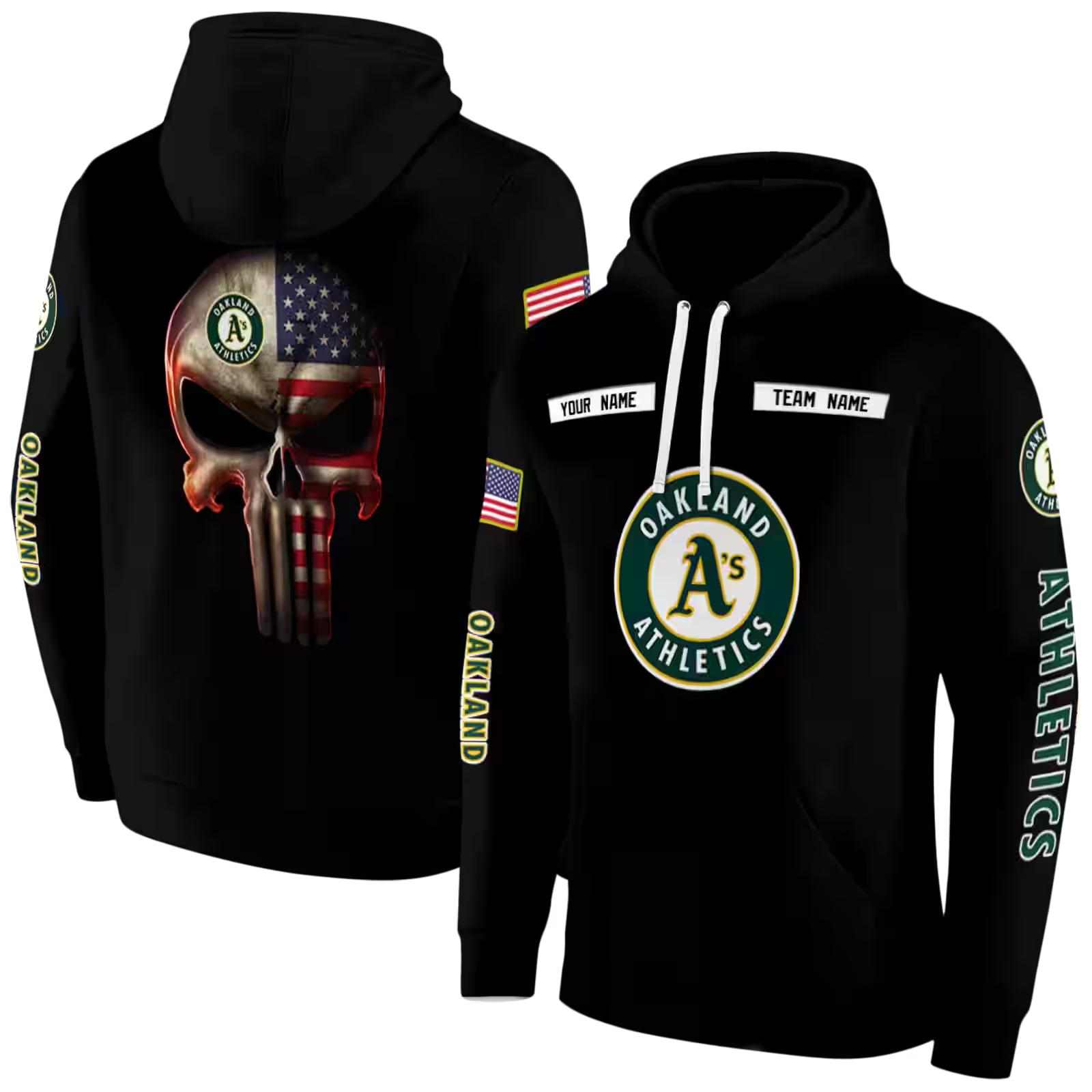 personalized oakland athletics punisher skull black hoodie fashion forward