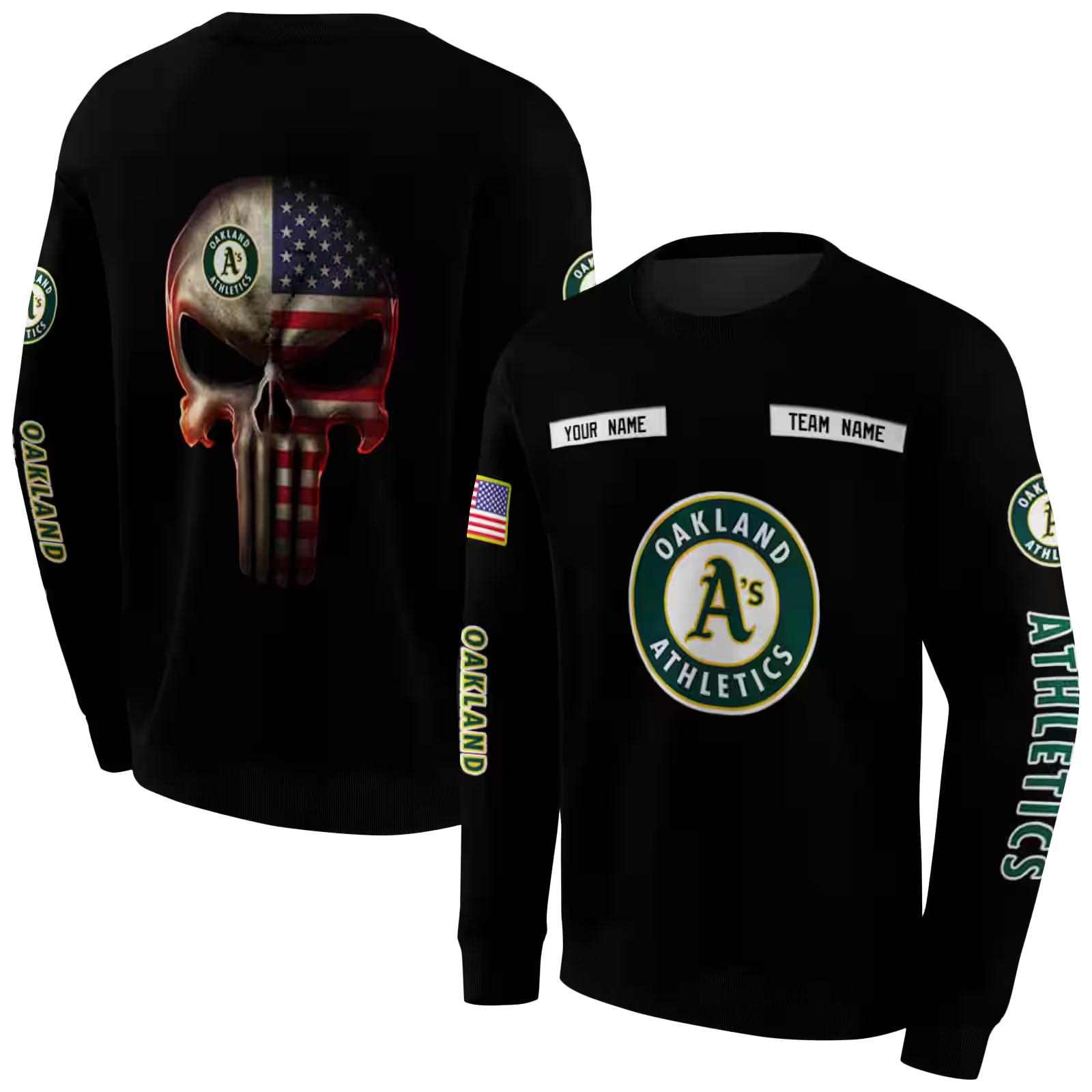 personalized oakland athletics punisher skull black hoodie premium grade