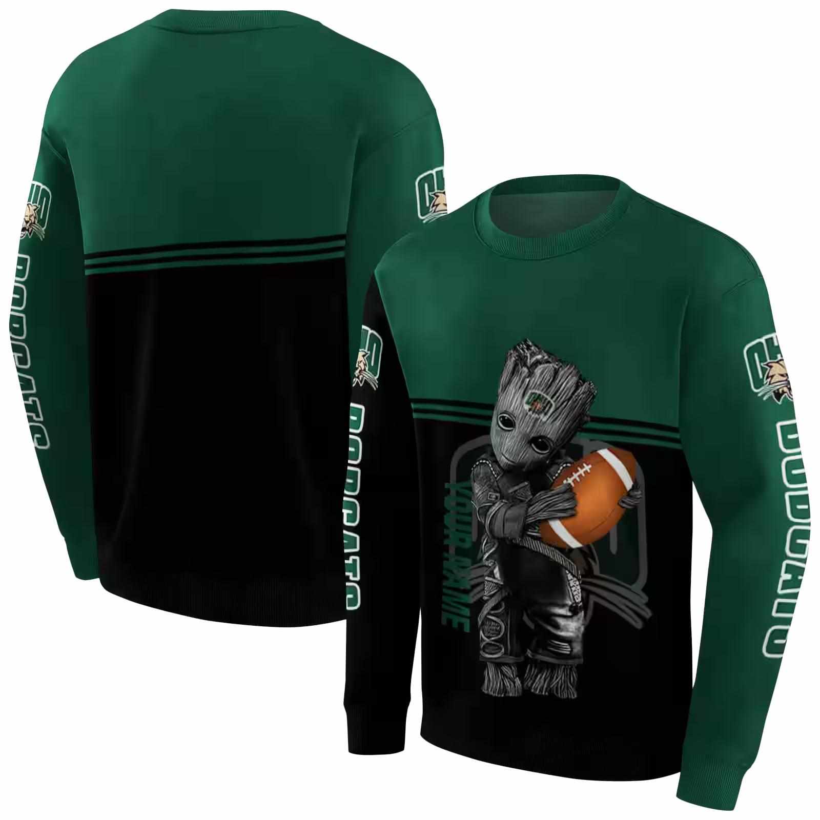 personalized ohio bobcats baby groot green black hoodie premium grade