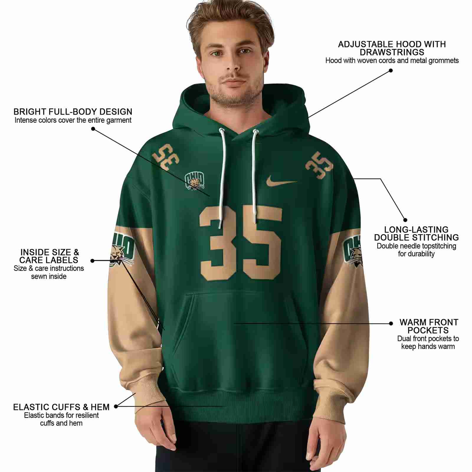 personalized ohio bobcats minimal design green hoodie latest model