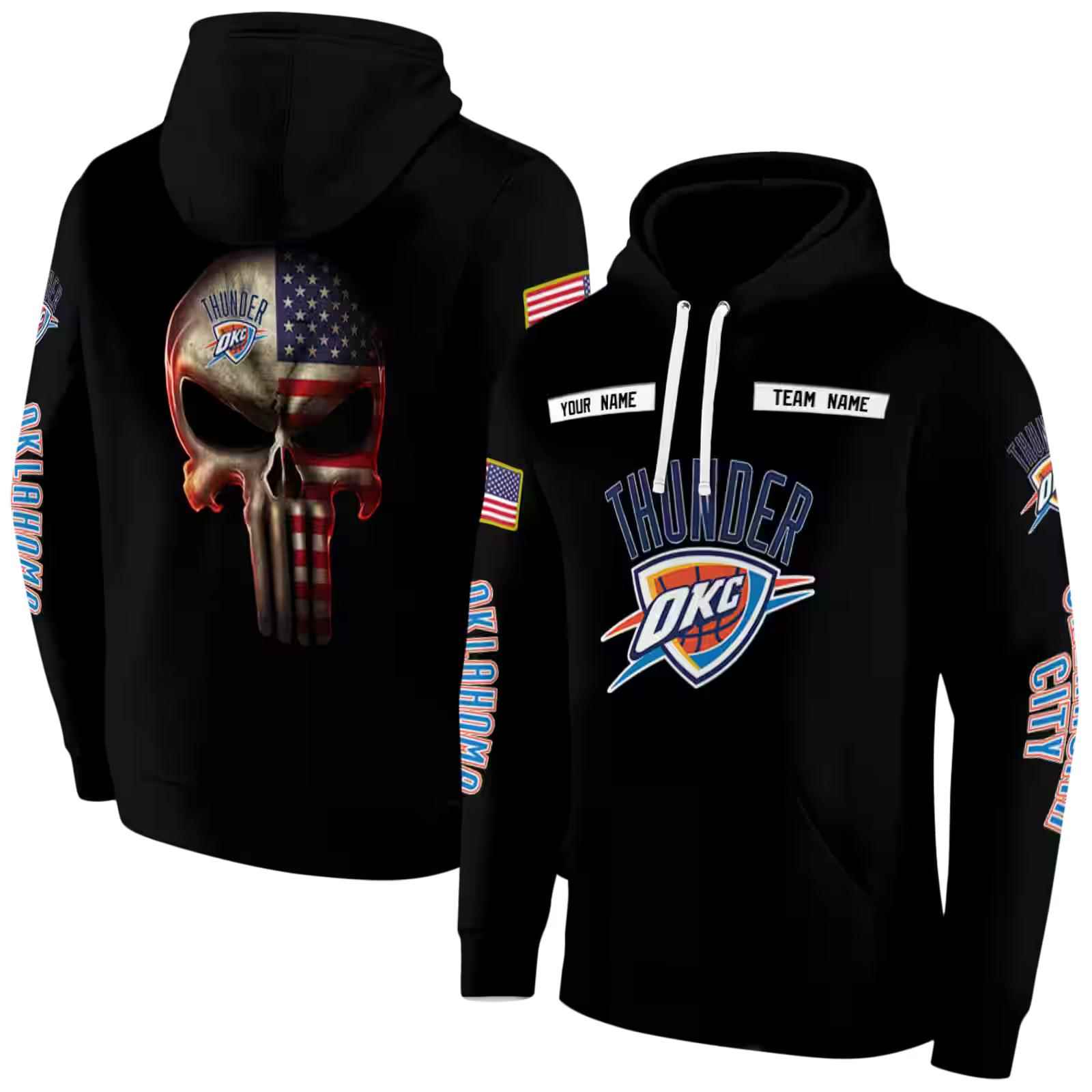 personalized oklahoma city thunder punisher skull black hoodie fashion forward