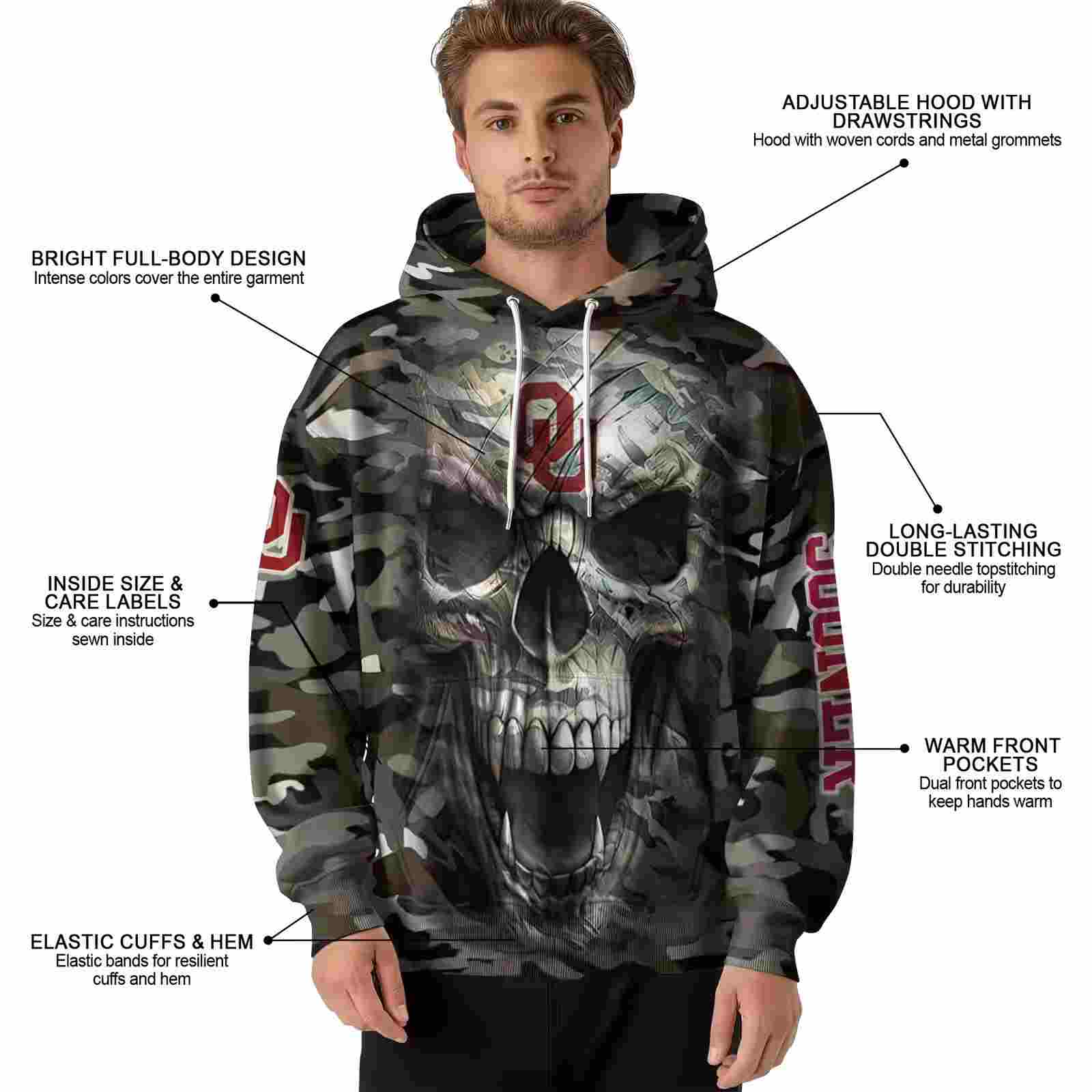 personalized oklahoma sooners camo skull hoodie latest model