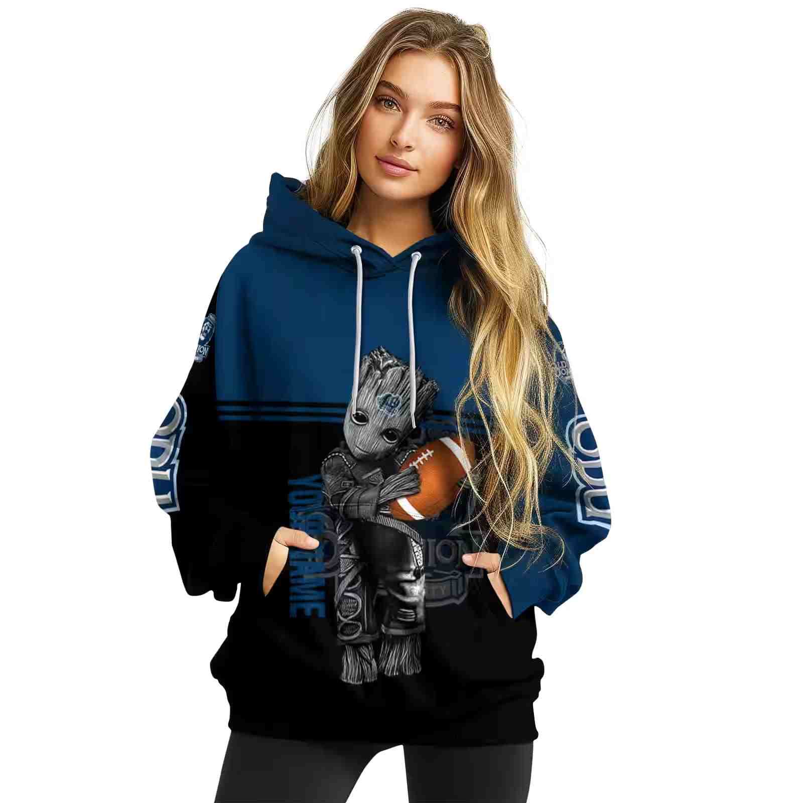 personalized old dominion monarchs baby groot blue black hoodie high quality