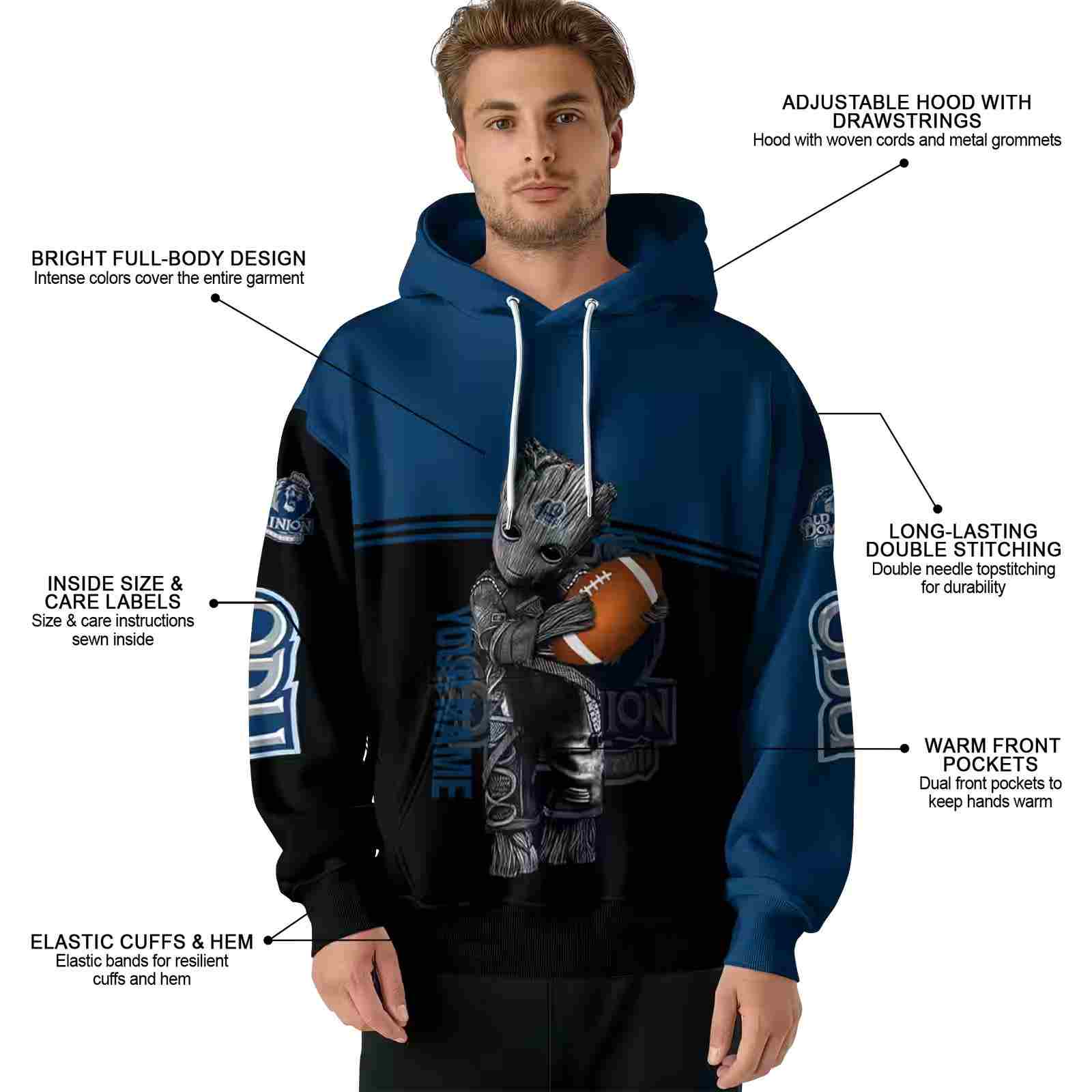 personalized old dominion monarchs baby groot blue black hoodie latest model