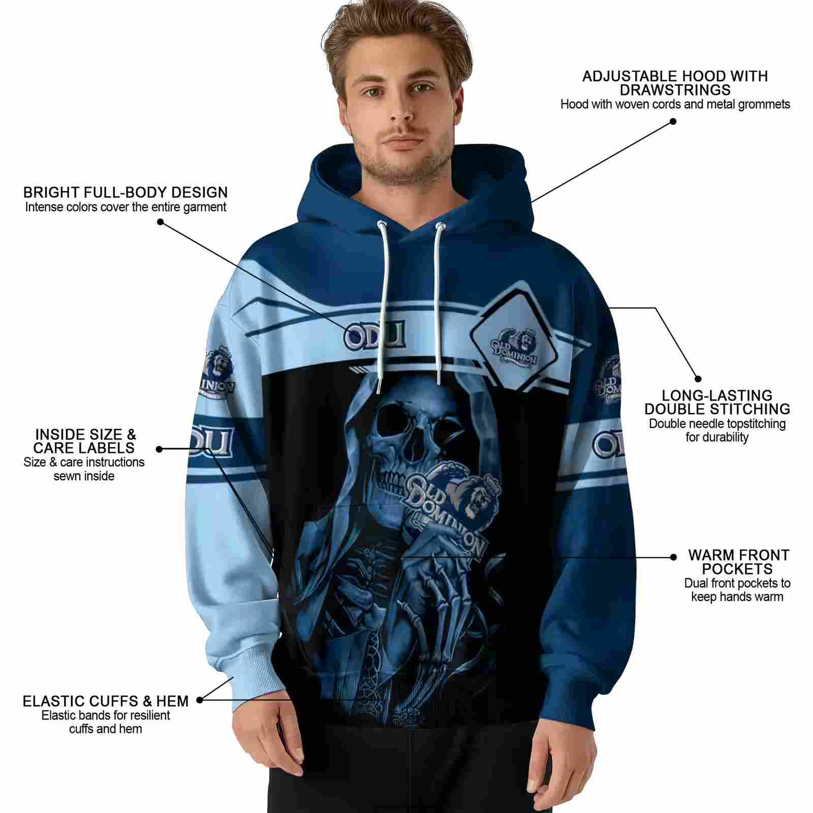 personalized old dominion monarchs grim reaper blue black hoodie latest model