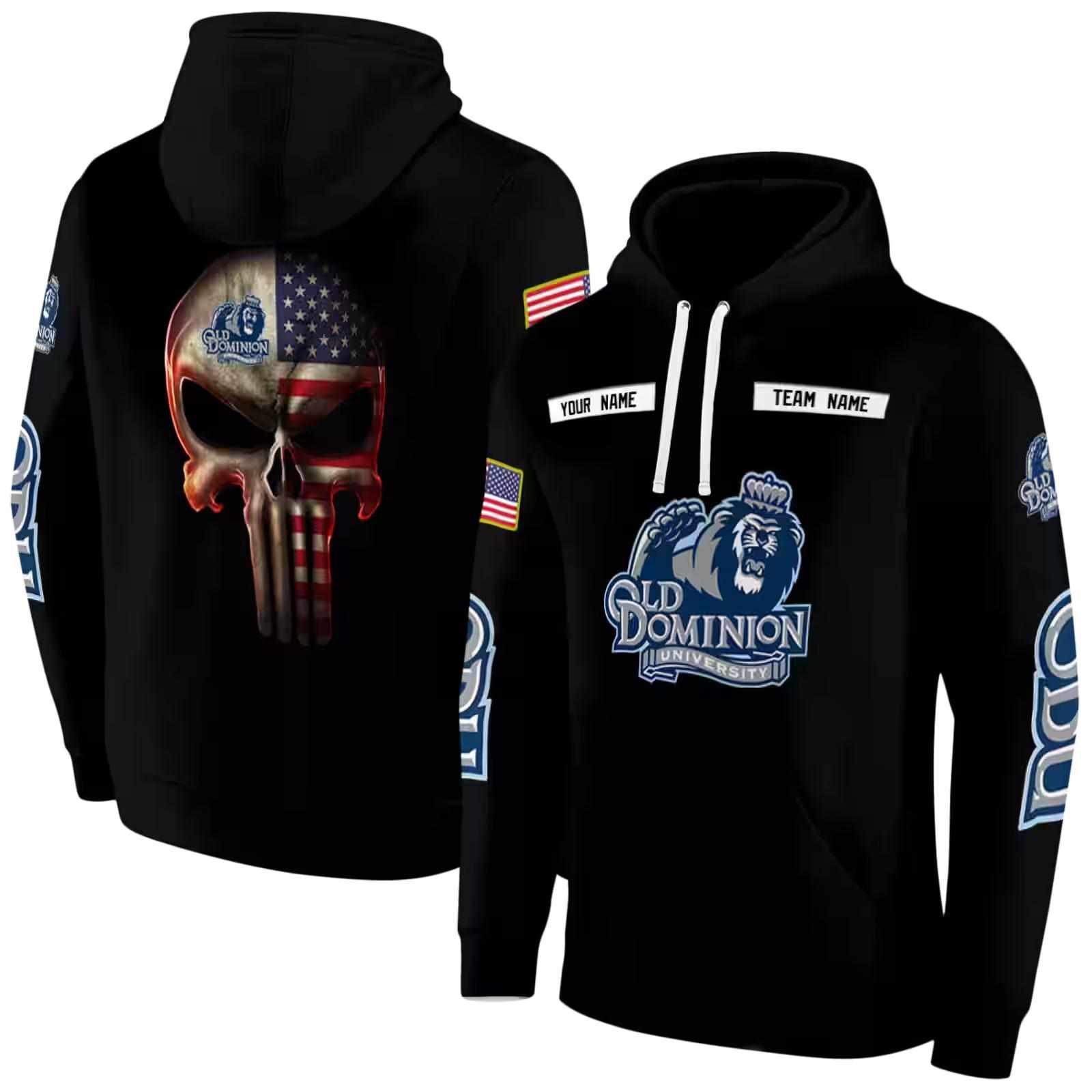 personalized old dominion monarchs punisher skull black hoodie fashion forward