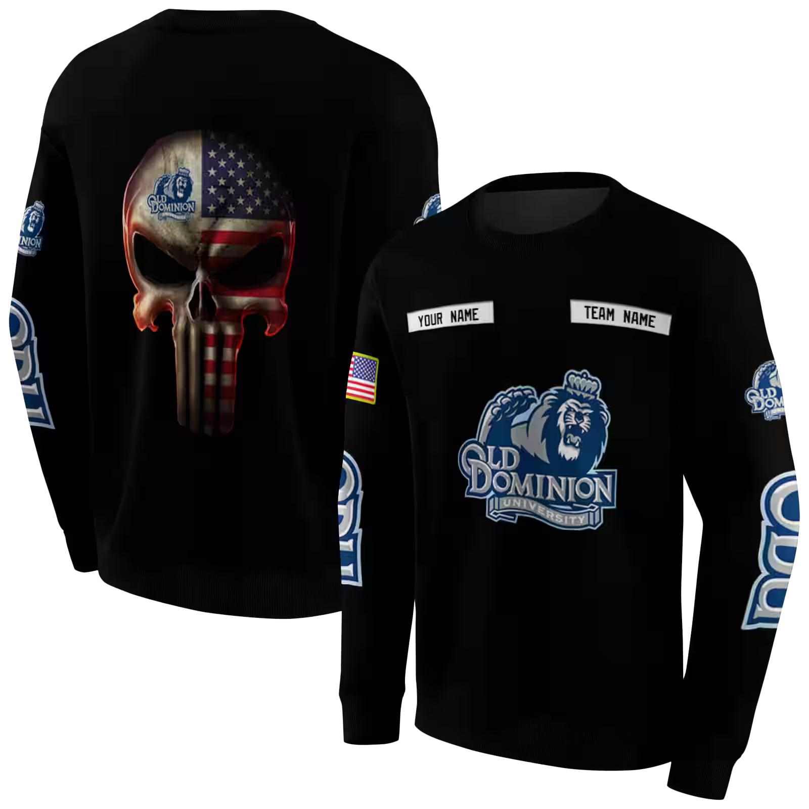 personalized old dominion monarchs punisher skull black hoodie premium grade