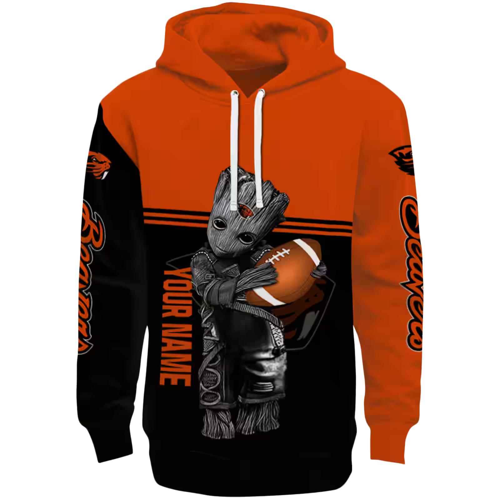 Personalized Oregon State Beavers Baby Groot Orange Black Hoodie