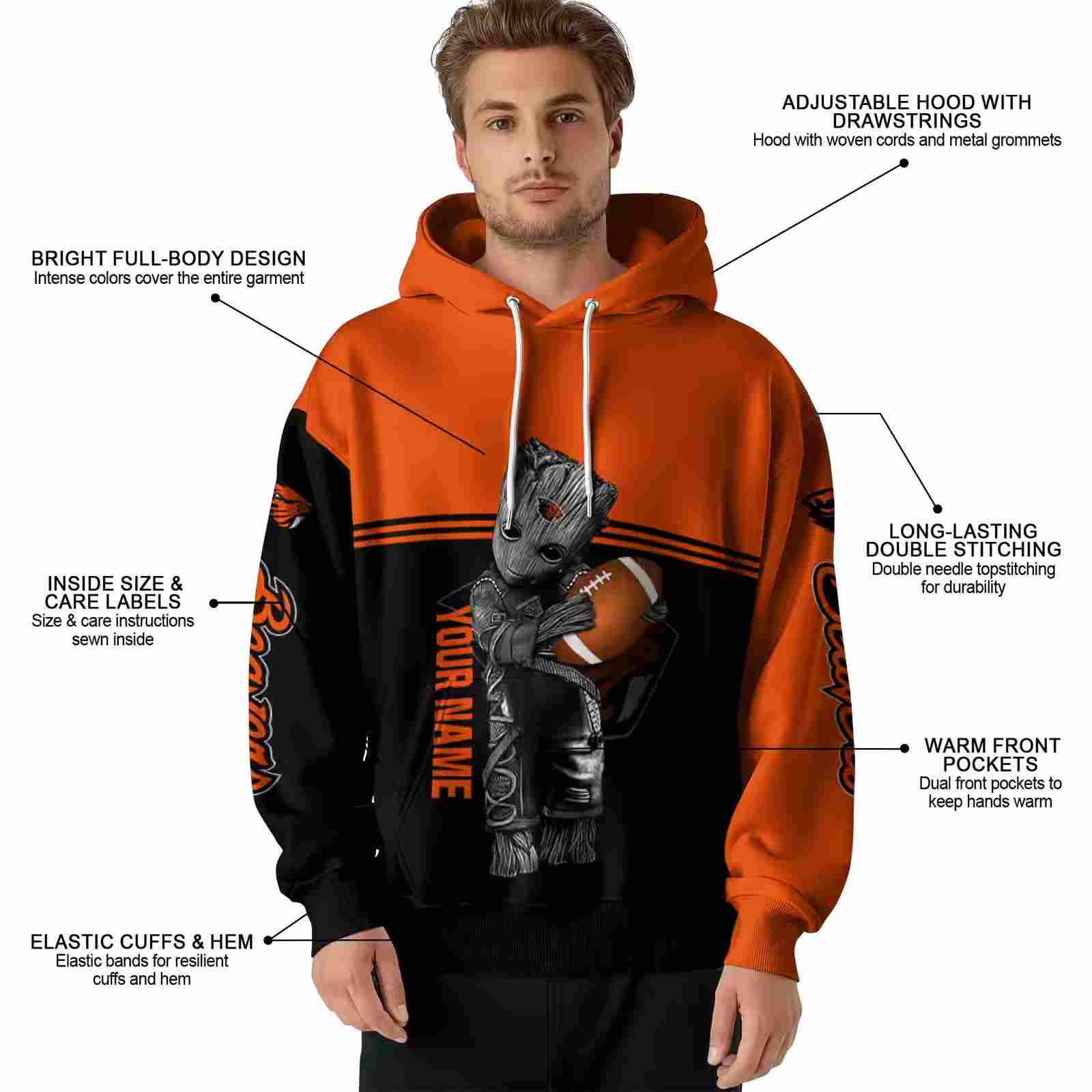 personalized oregon state beavers baby groot orange black hoodie latest model