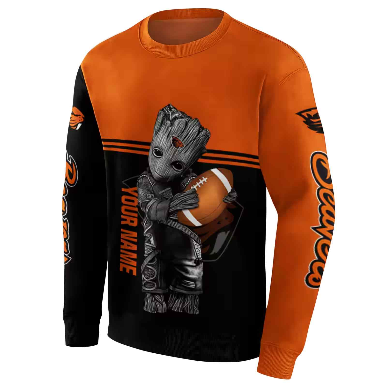 personalized oregon state beavers baby groot orange black hoodie new arrival