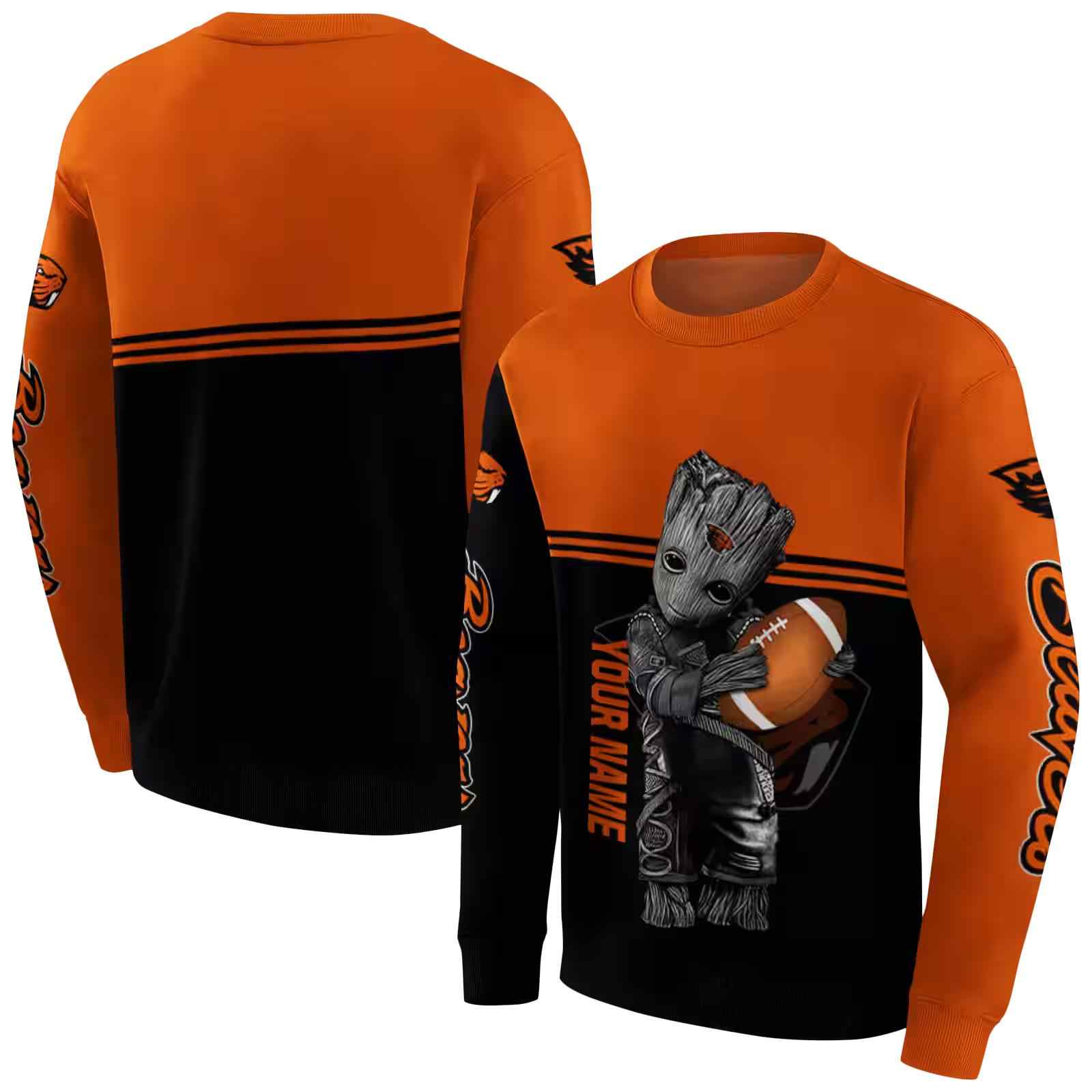 personalized oregon state beavers baby groot orange black hoodie premium grade