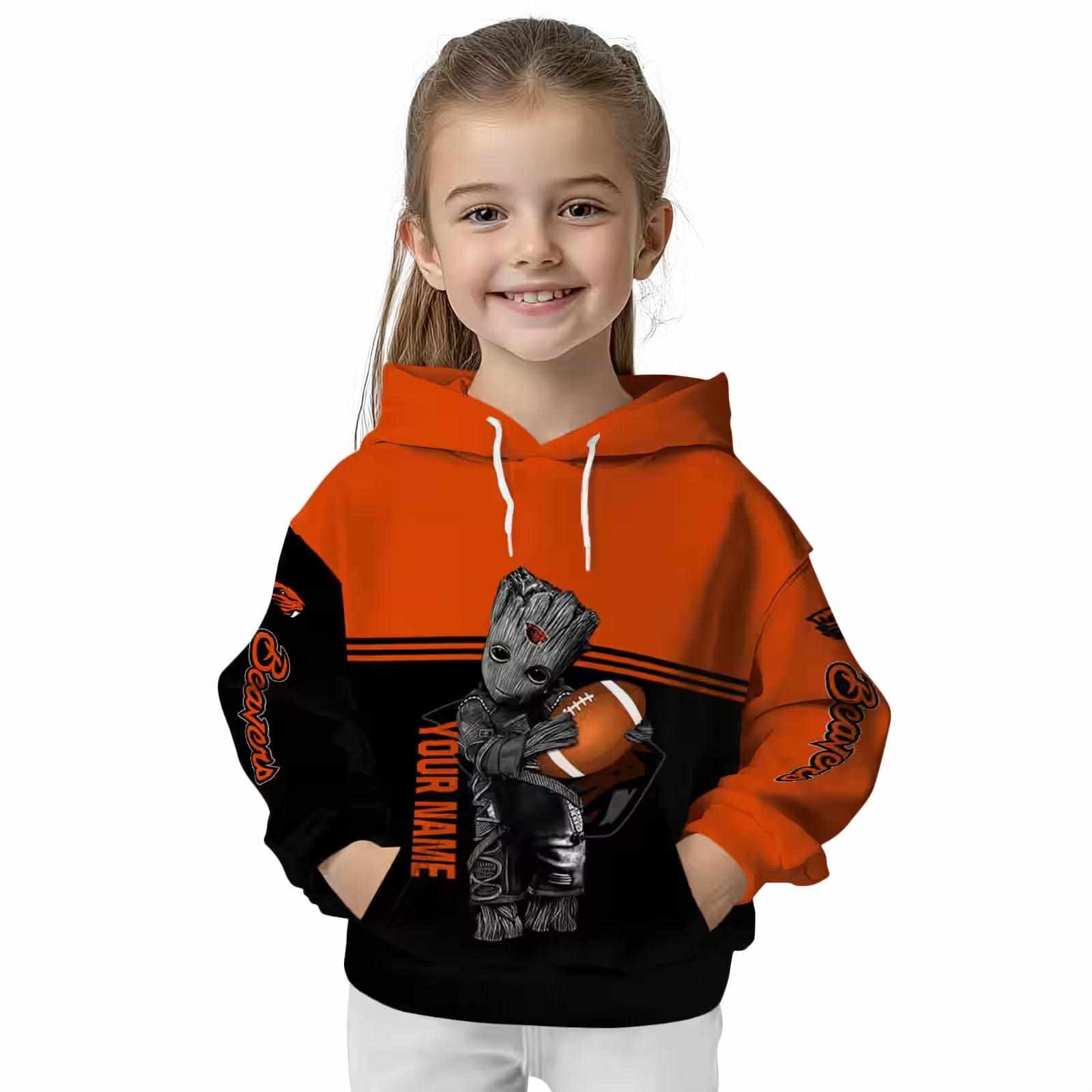 personalized oregon state beavers baby groot orange black hoodie top rated