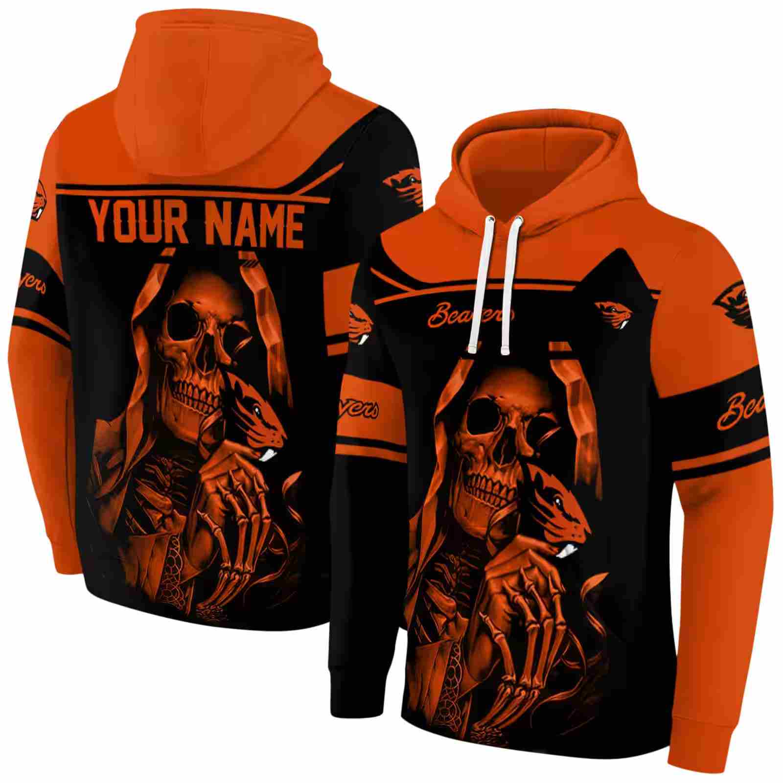 personalized oregon state beavers grim reaper orange black hoodie fashion forward