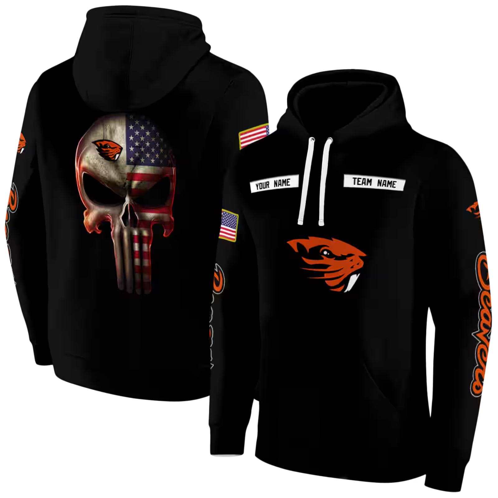 personalized oregon state beavers punisher skull black hoodie fashion forward