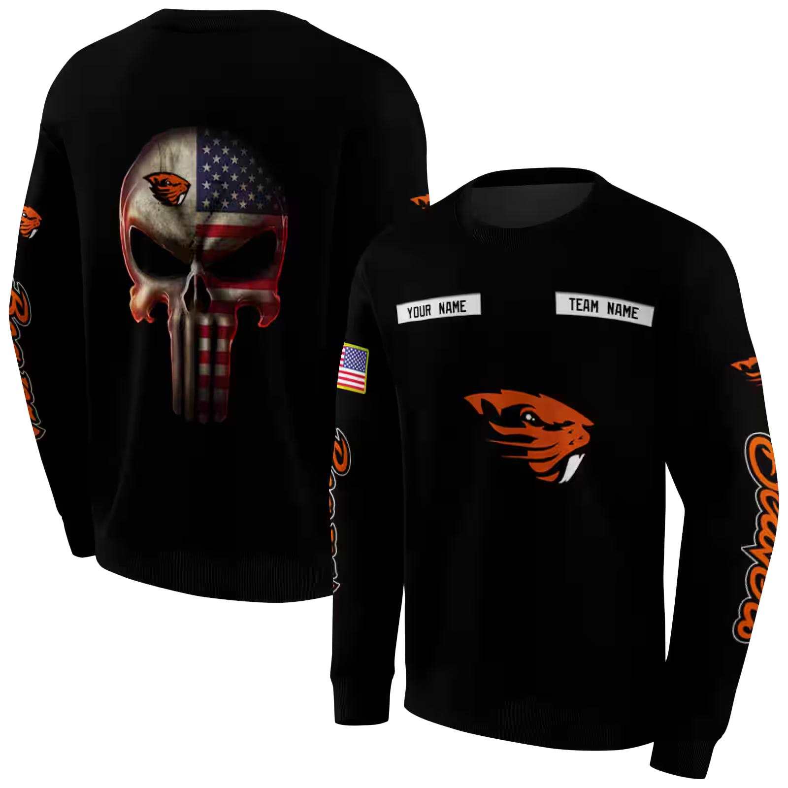 personalized oregon state beavers punisher skull black hoodie premium grade