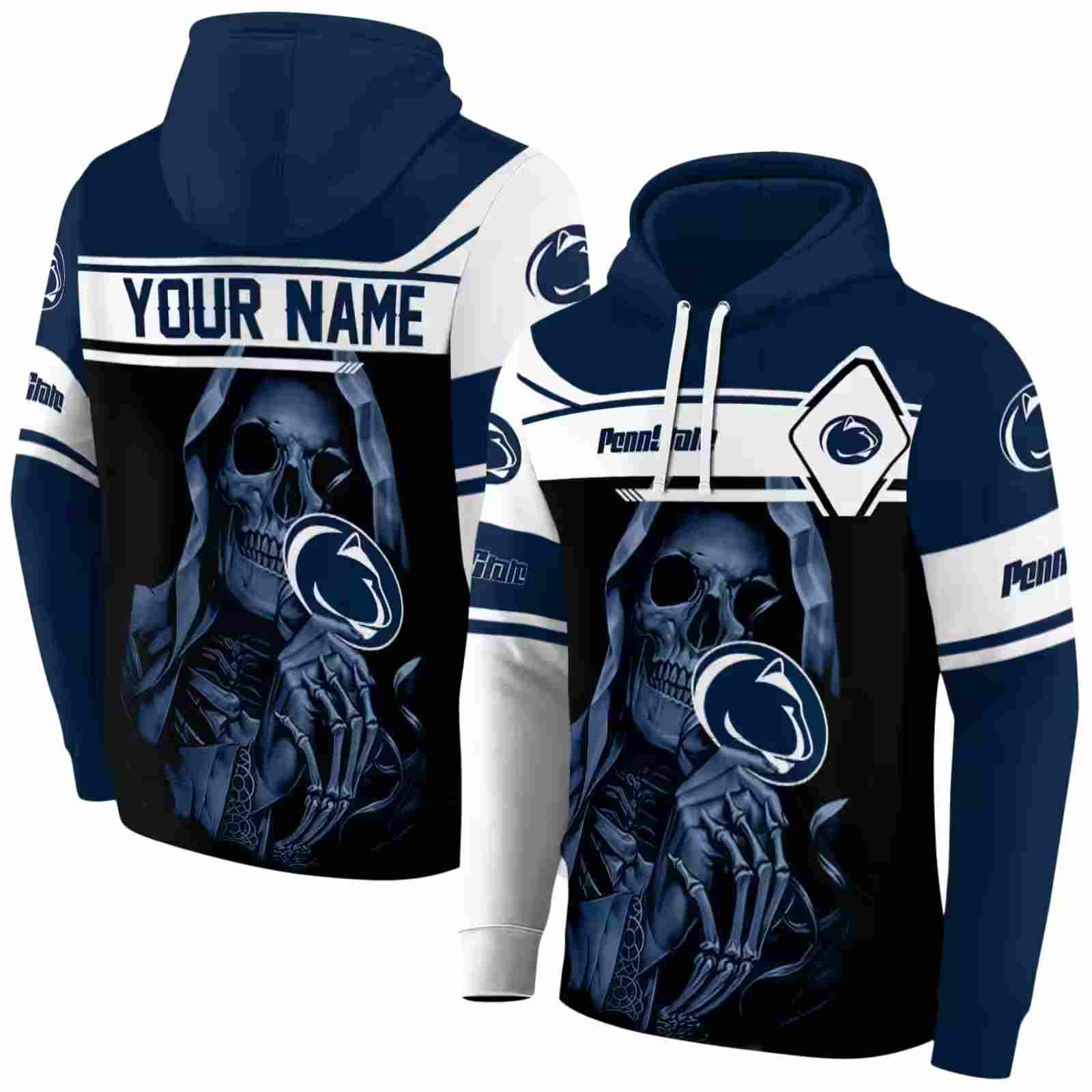 personalized penn state nittany lions grim reaper blue black hoodie fashion forward