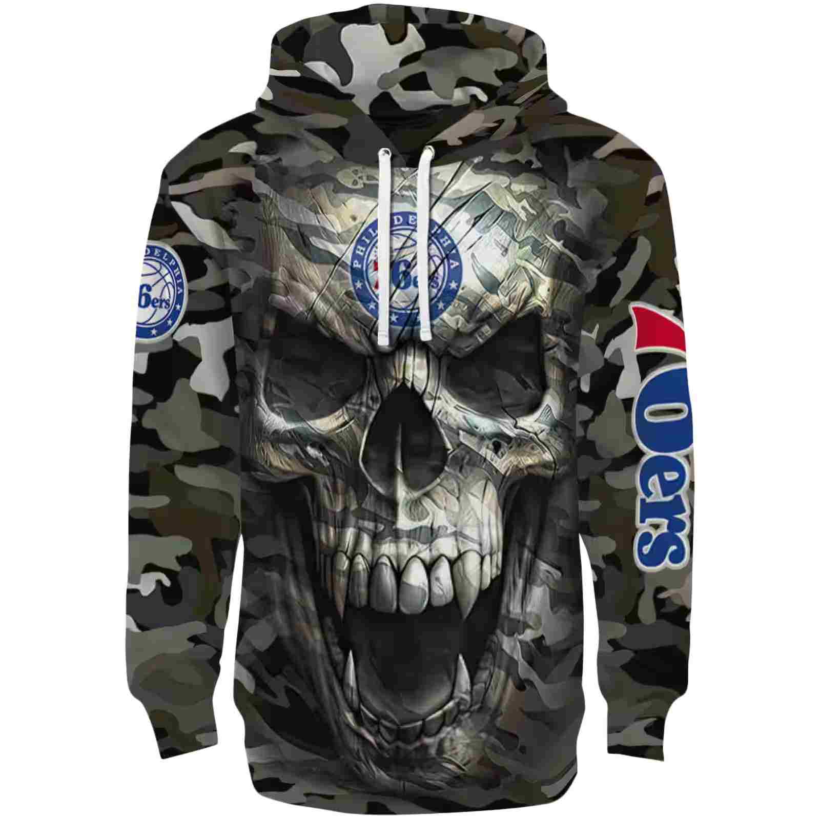 Personalized Philadelphia 76ers Camo Skull Hoodie