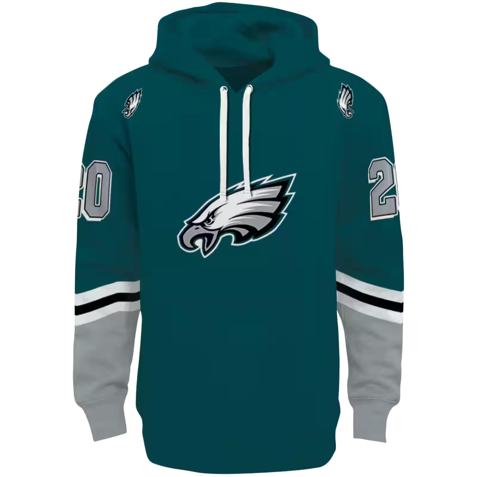 Personalized Philadelphia Eagles Striped Sleeves Green Hoodie