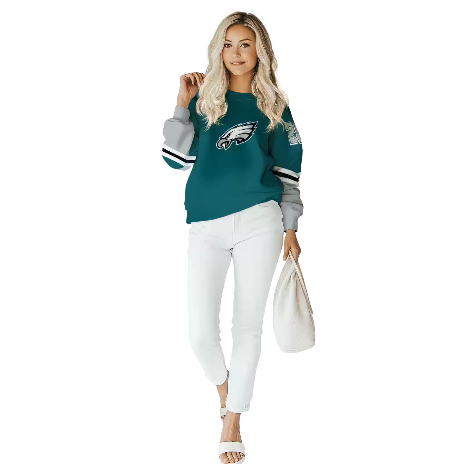 personalized philadelphia eagles striped sleeves green hoodie trendy