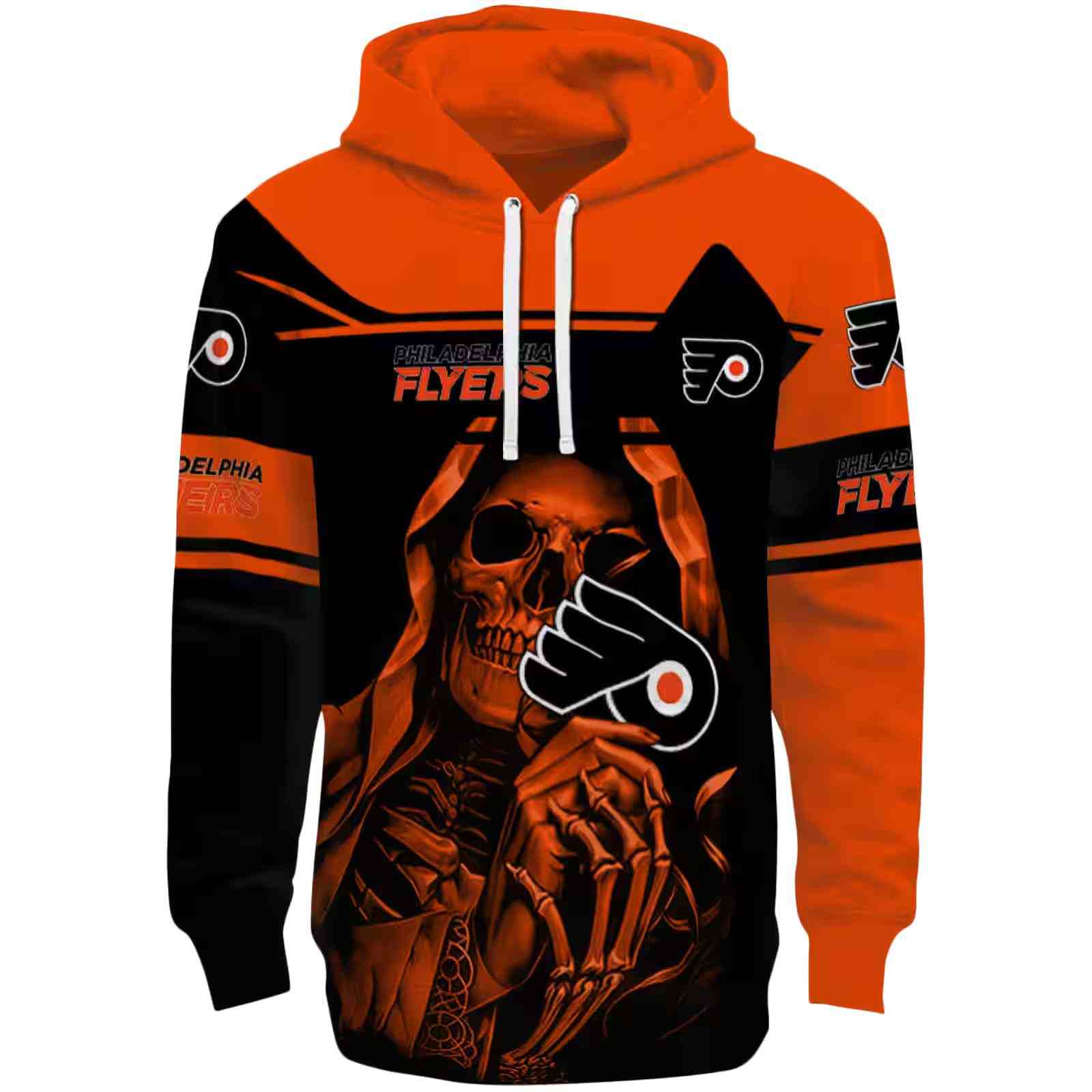 Personalized Philadelphia Flyers Grim Reaper Orange Black Hoodie