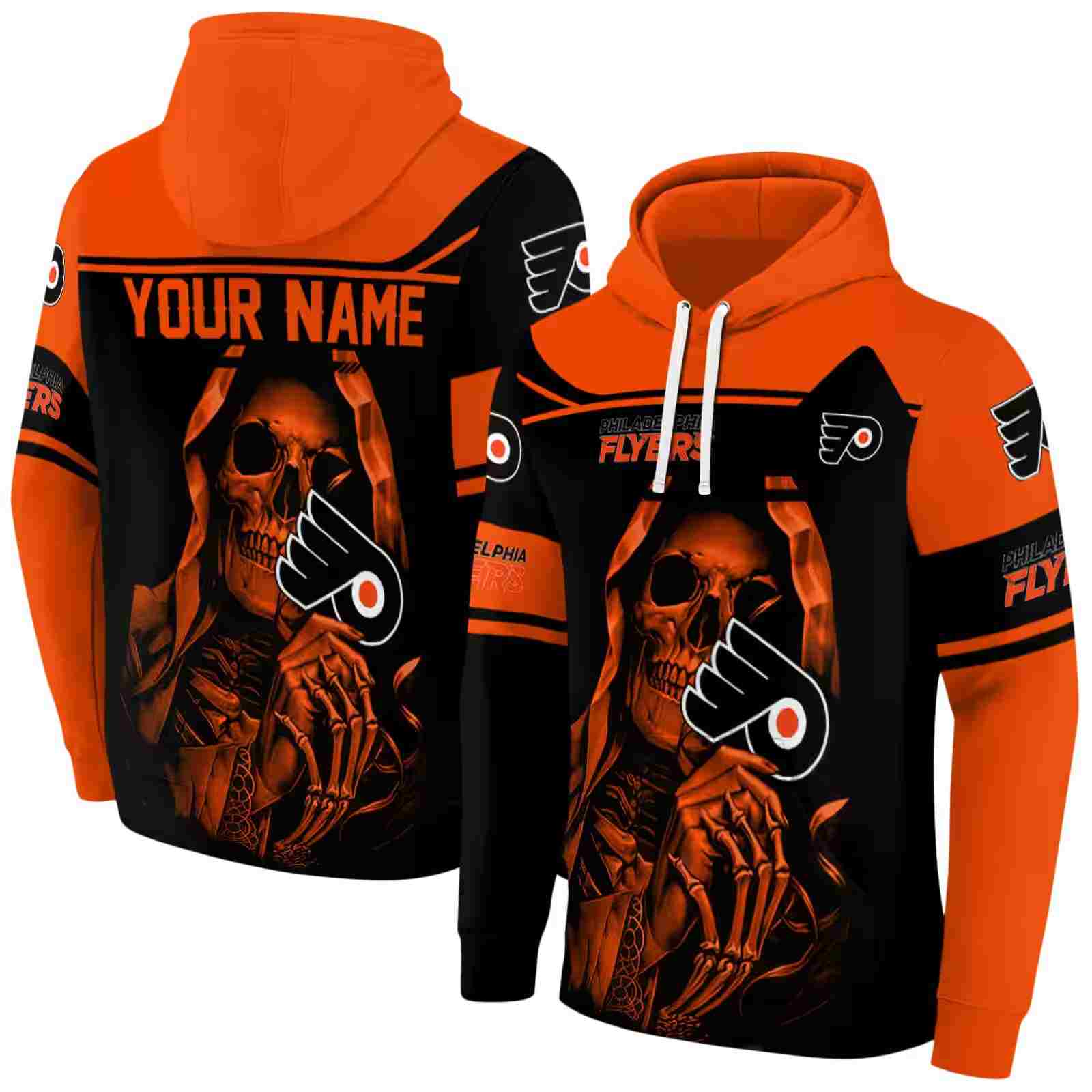 personalized philadelphia flyers grim reaper orange black hoodie fashion forward