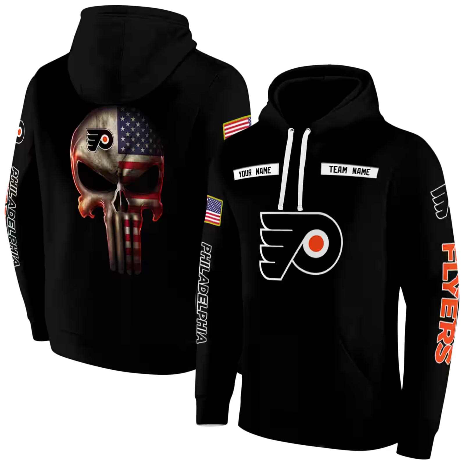 personalized philadelphia flyers punisher skull black hoodie fashion forward