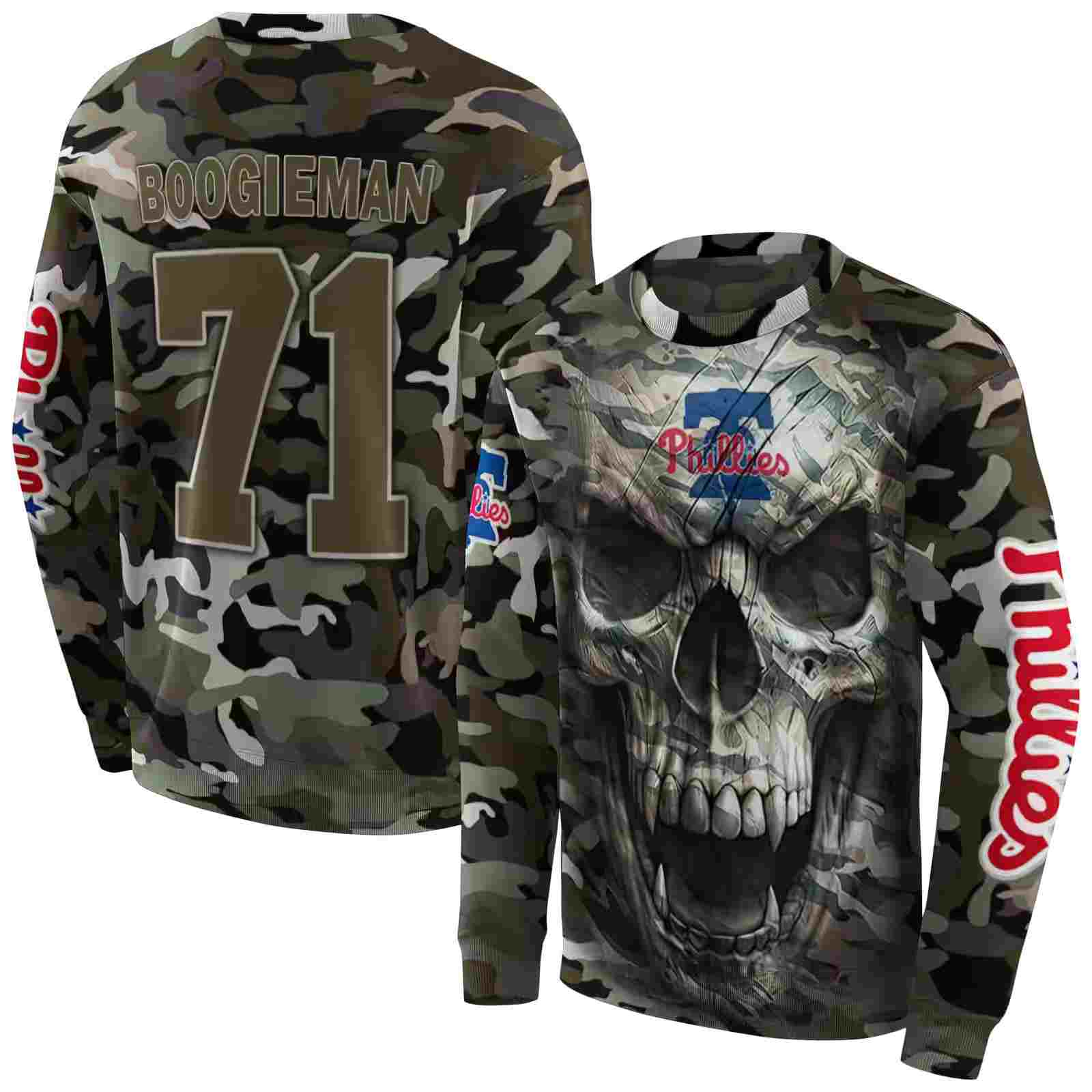 personalized philadelphia phillies camo skull hoodie premium grade