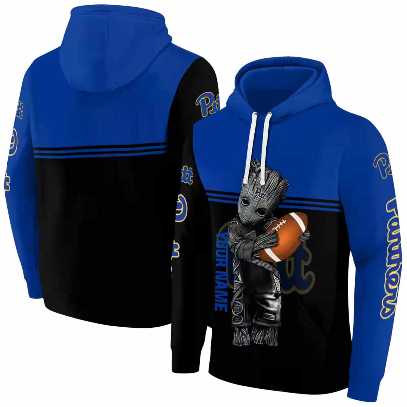 personalized pittsburgh panthers baby groot royal black hoodie fashion forward