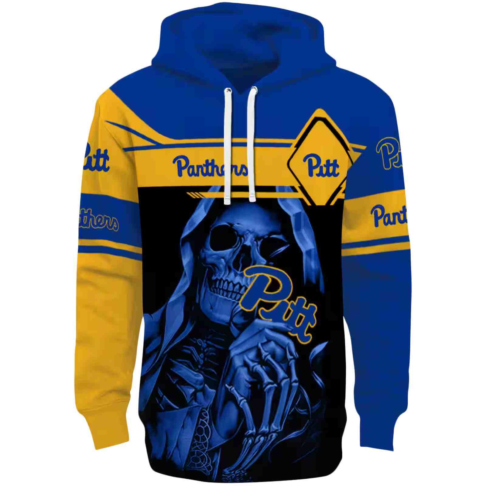Personalized Pittsburgh Panthers Grim Reaper Royal Black Hoodie