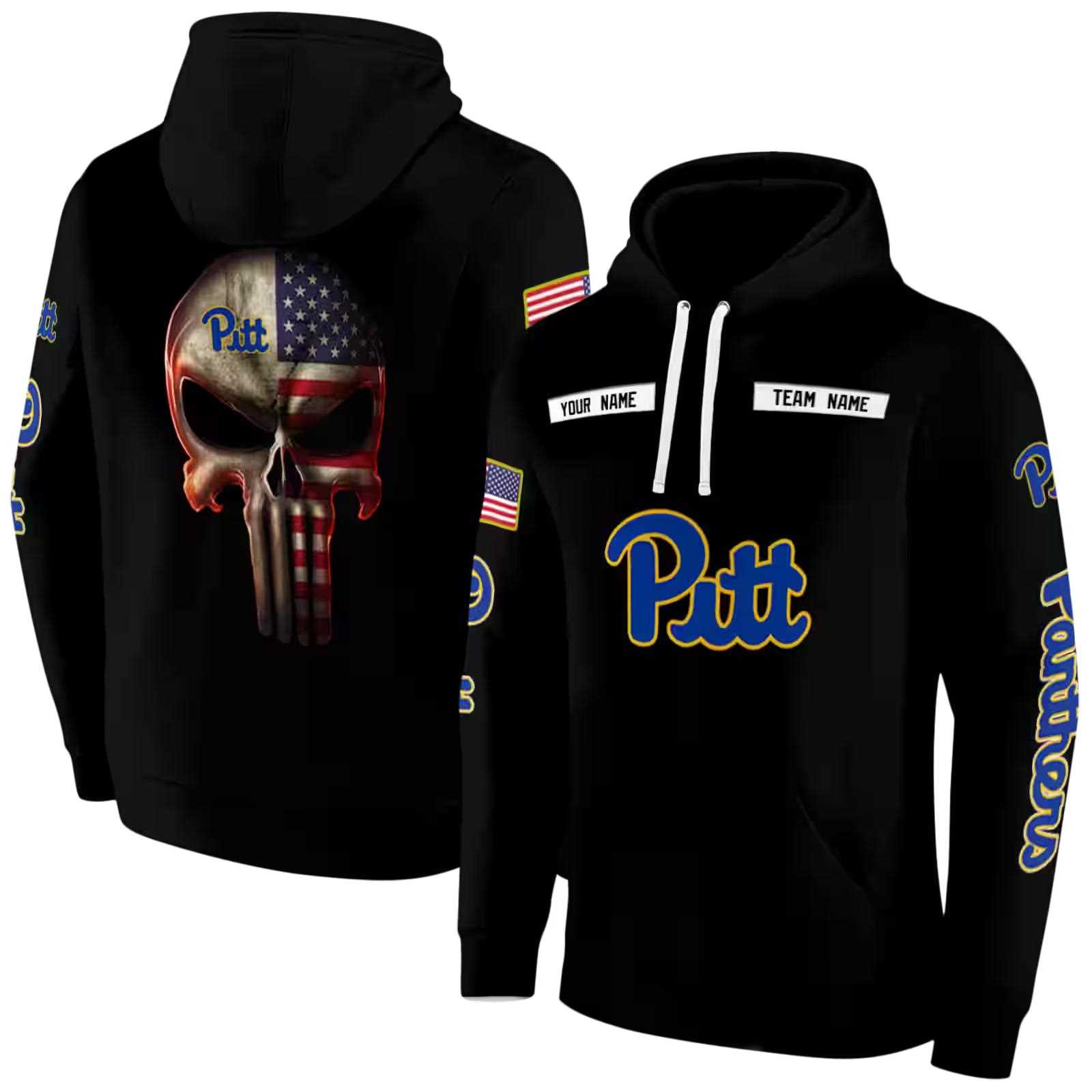 personalized pittsburgh panthers punisher skull black hoodie fashion forward