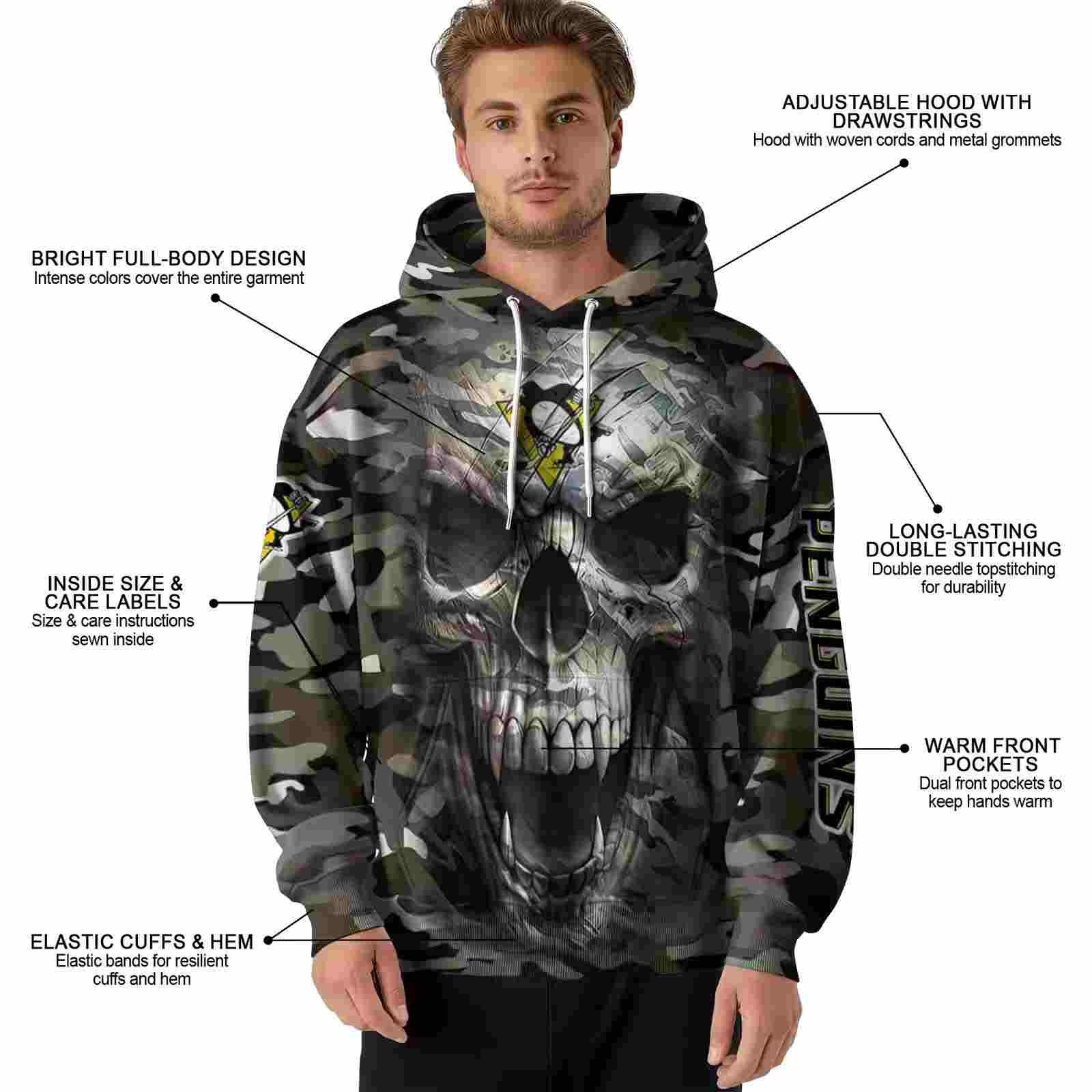 personalized pittsburgh penguins camo skull hoodie latest model