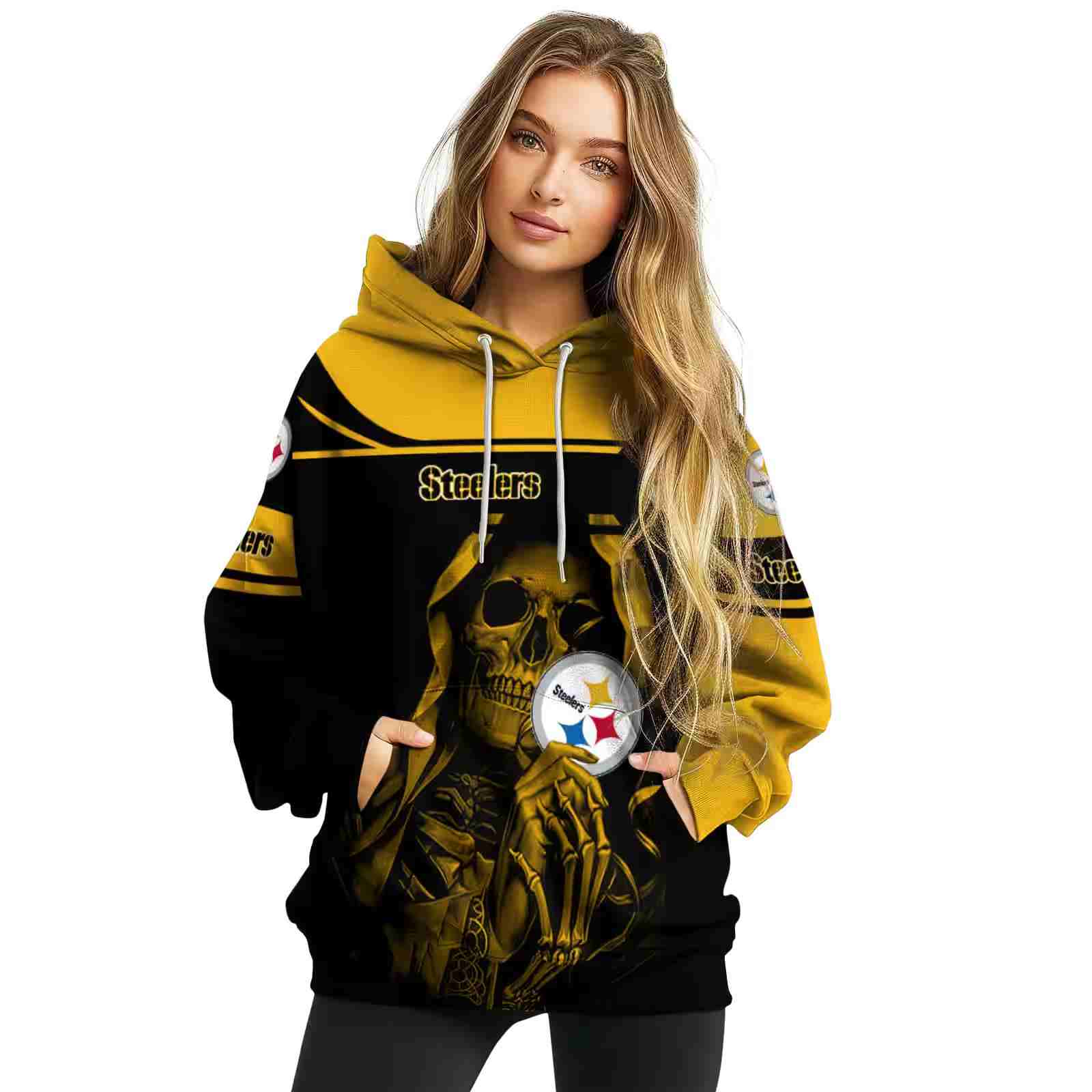 personalized pittsburgh steelers grim reaper gold black hoodie high quality