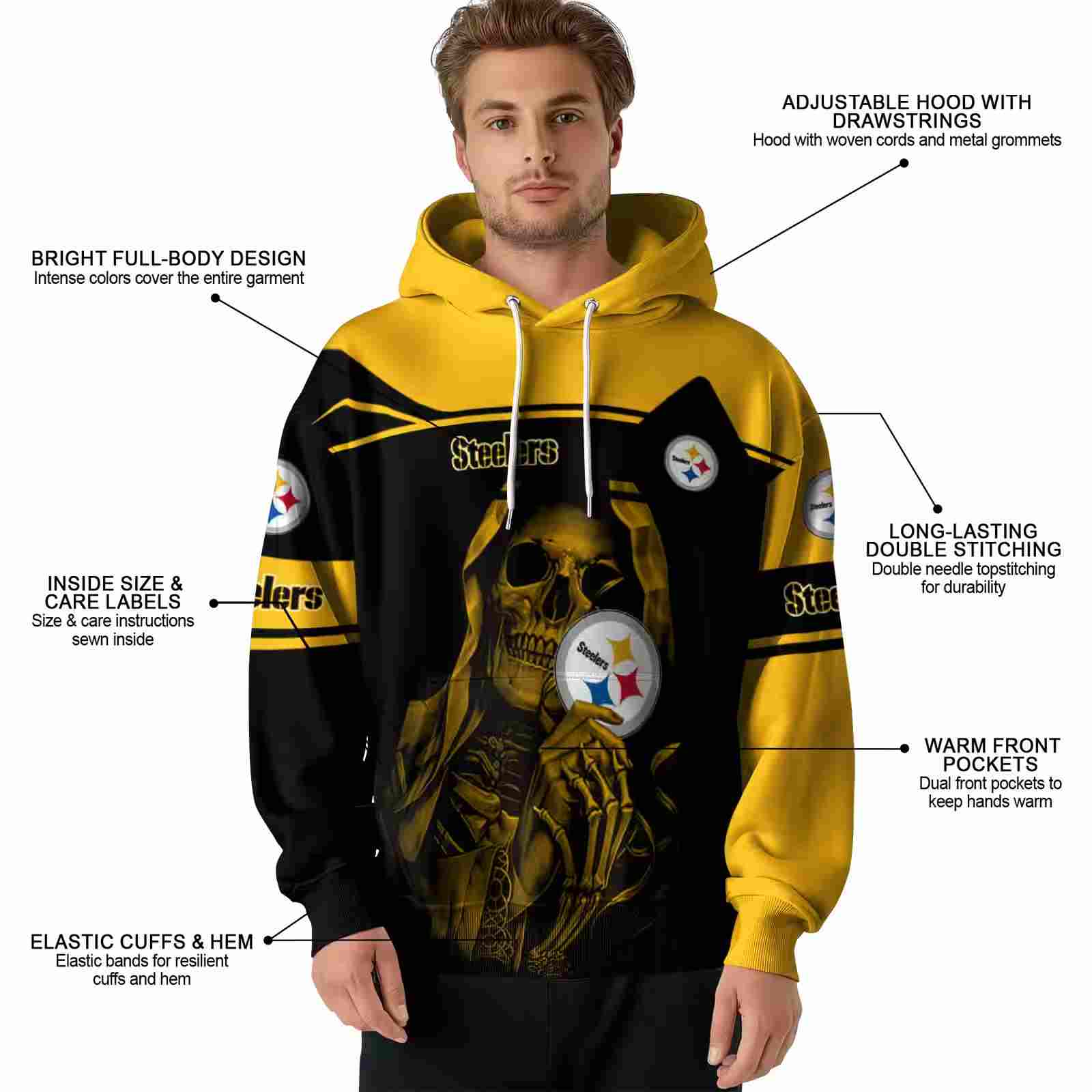 personalized pittsburgh steelers grim reaper gold black hoodie latest model