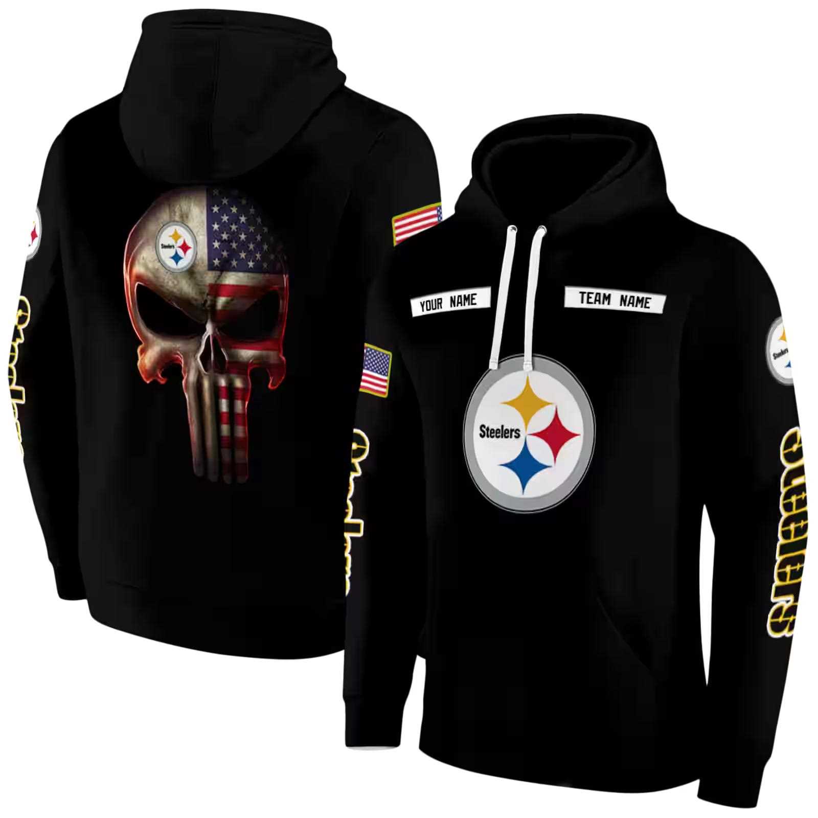 personalized pittsburgh steelers punisher skull black hoodie fashion forward