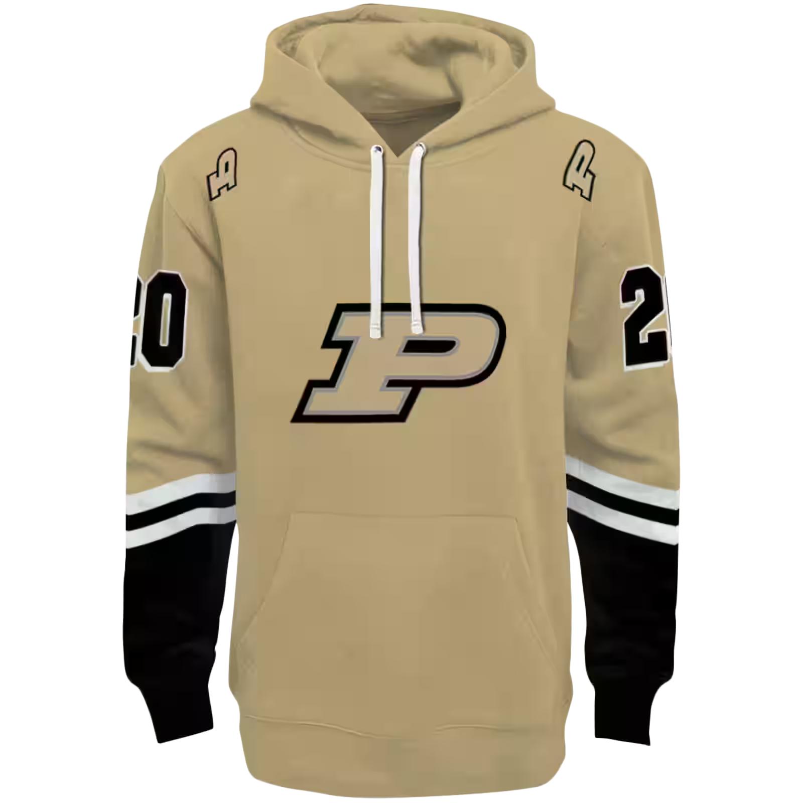 Personalized Purdue Boilermakers Striped Sleeves Gold Hoodie