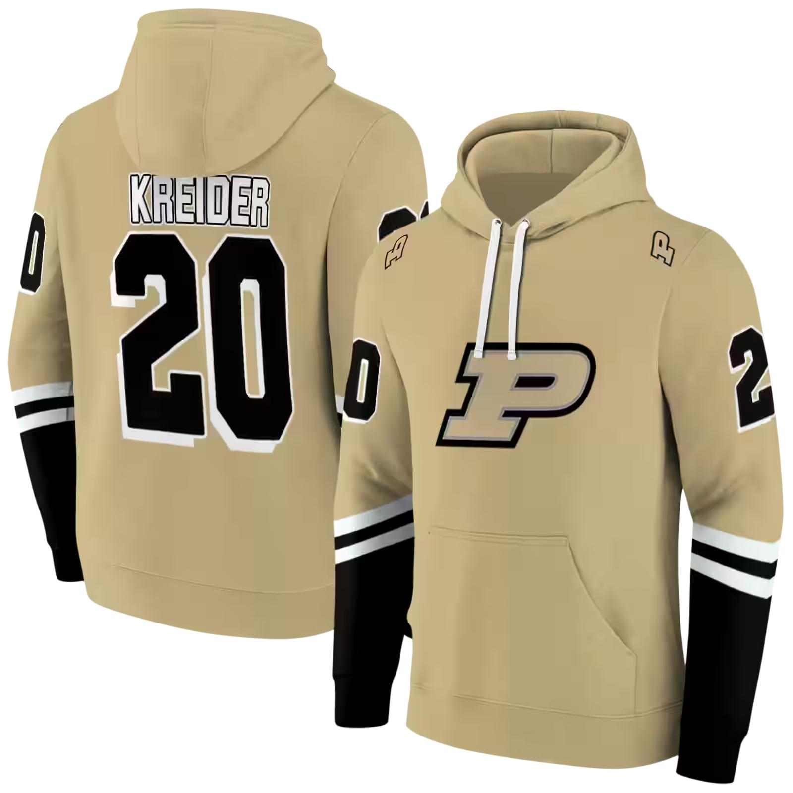 personalized purdue boilermakers striped sleeves gold hoodie fashion forward