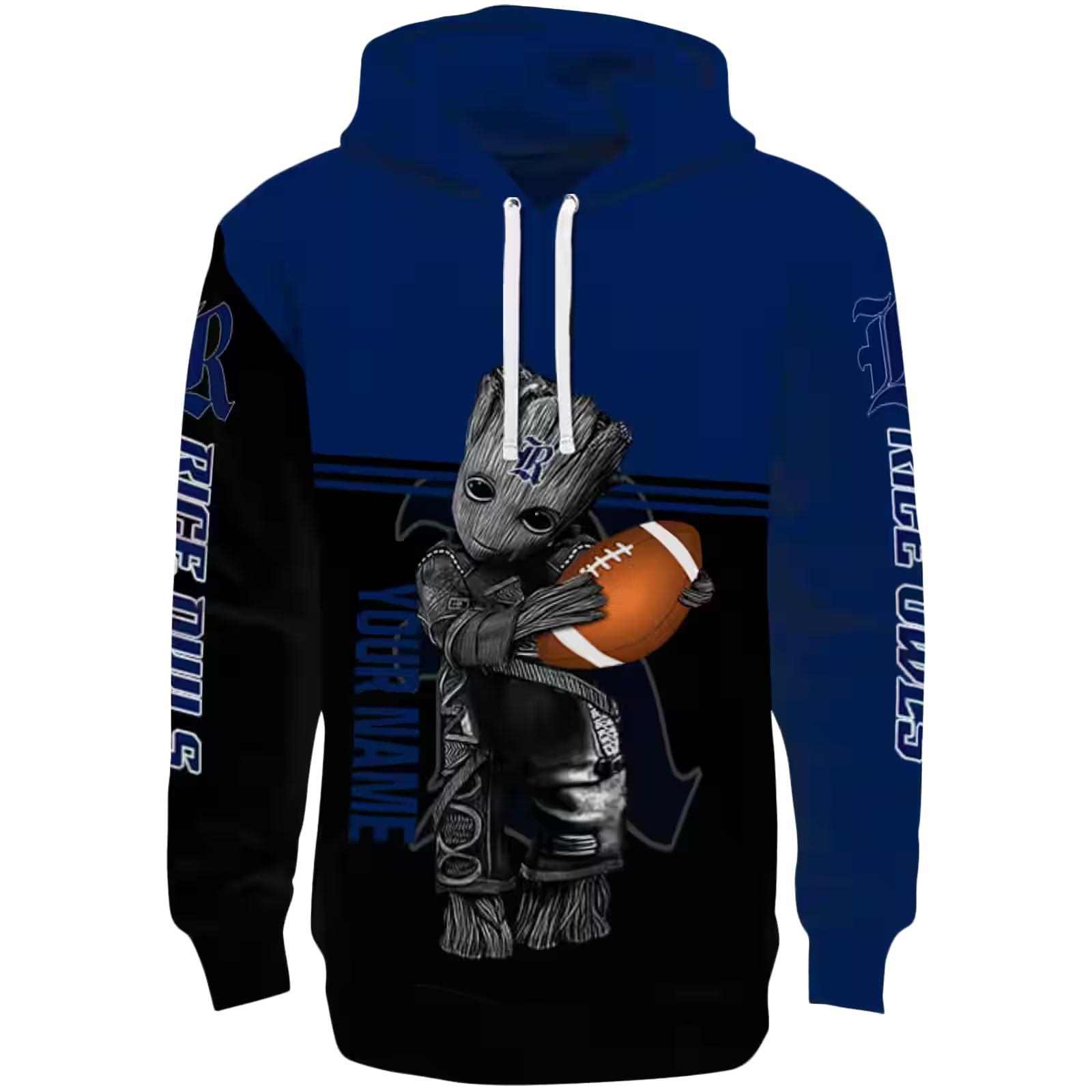 Personalized Rice Owls Baby Groot Navy Blue Black Hoodie