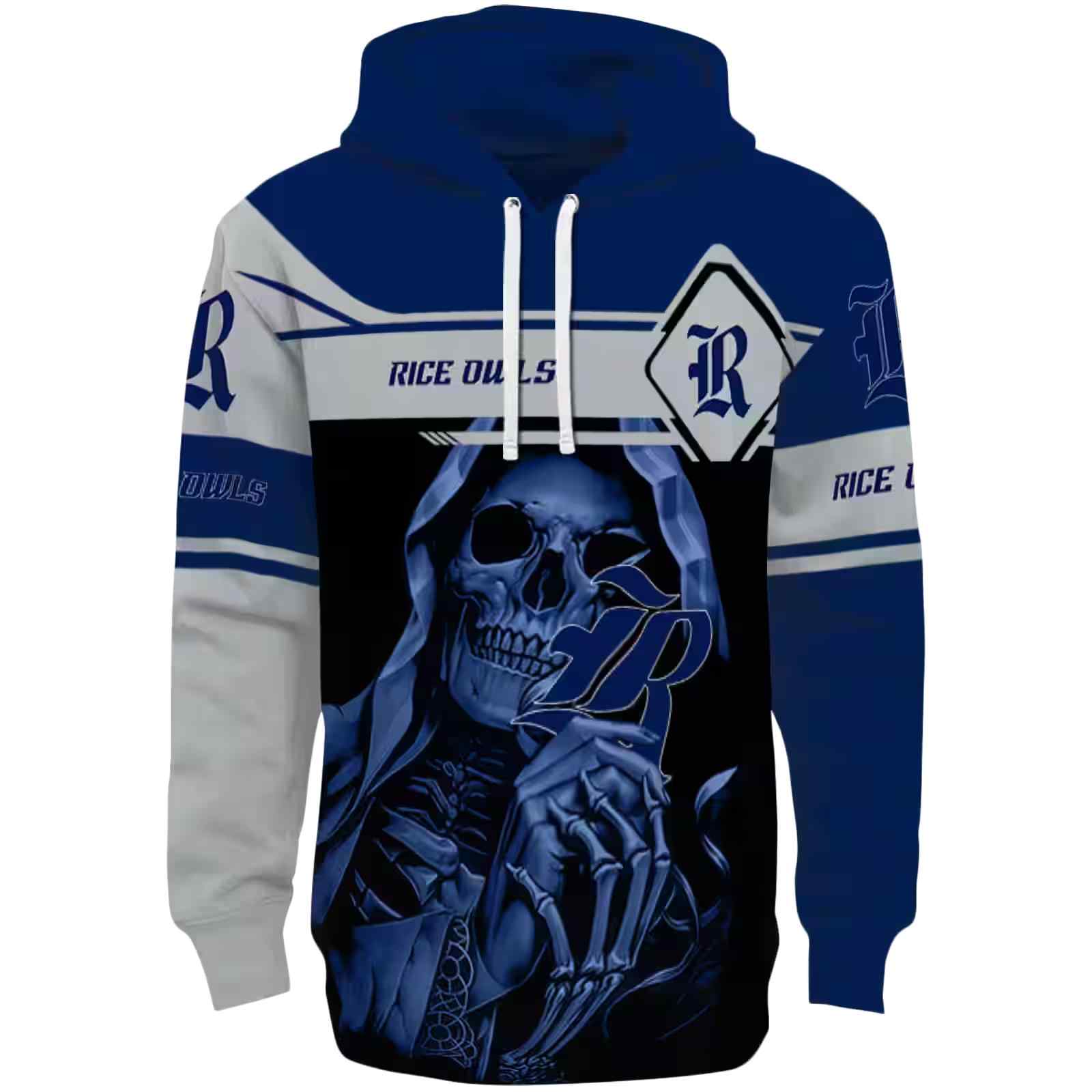 Personalized Rice Owls Grim Reaper Navy Blue Black Hoodie