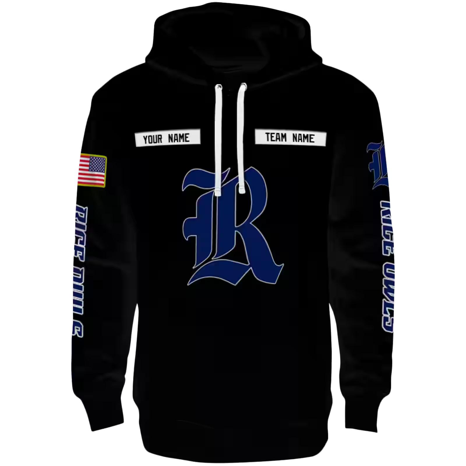 Personalized Rice Owls Punisher Skull Black Hoodie