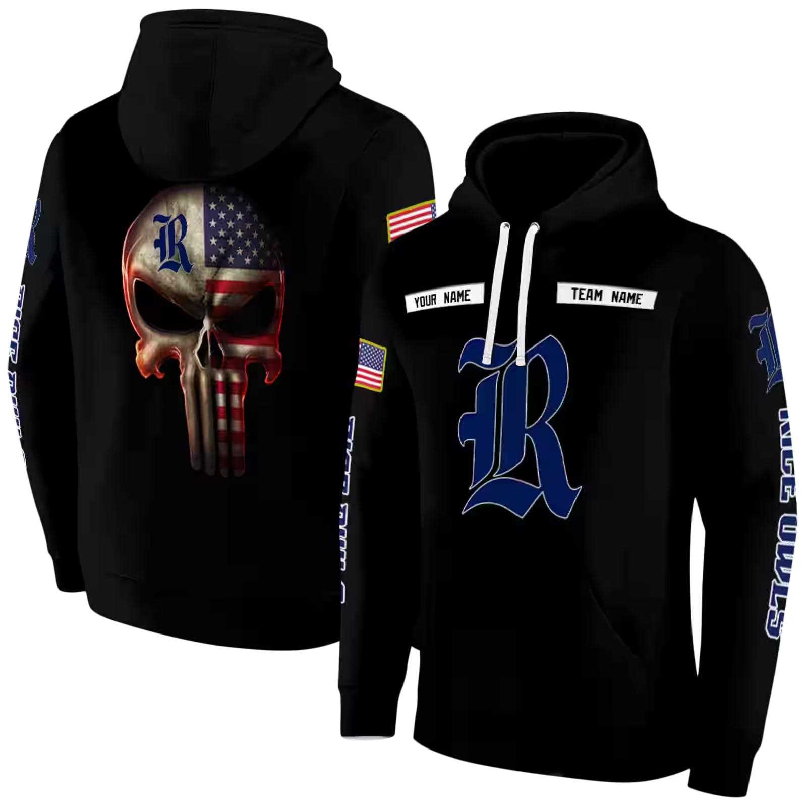 personalized rice owls punisher skull black hoodie fashion forward