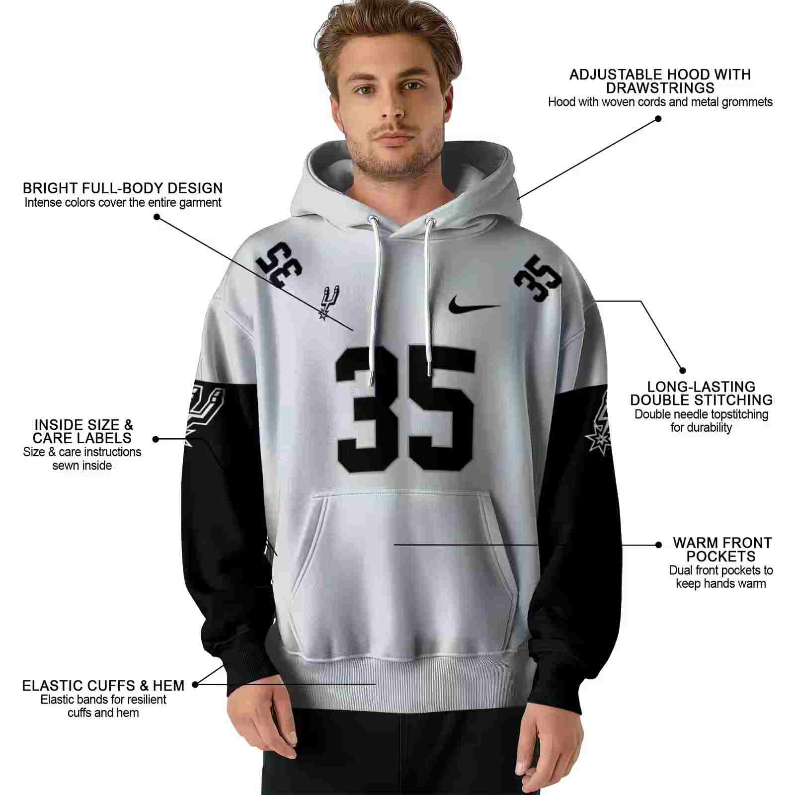 personalized san antonio spurs minimal design silver hoodie latest model