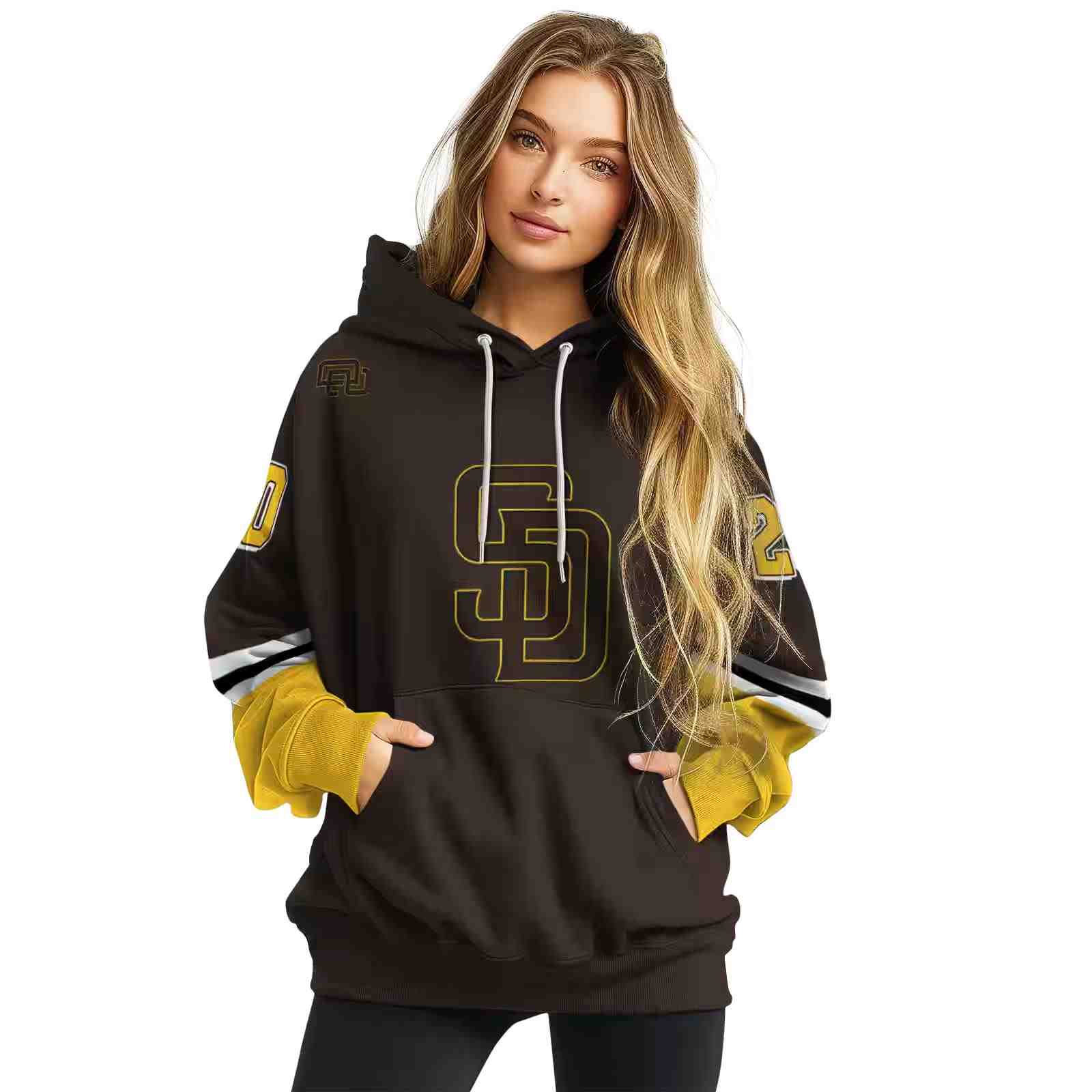 personalized san diego padres striped sleeves brown hoodie high quality