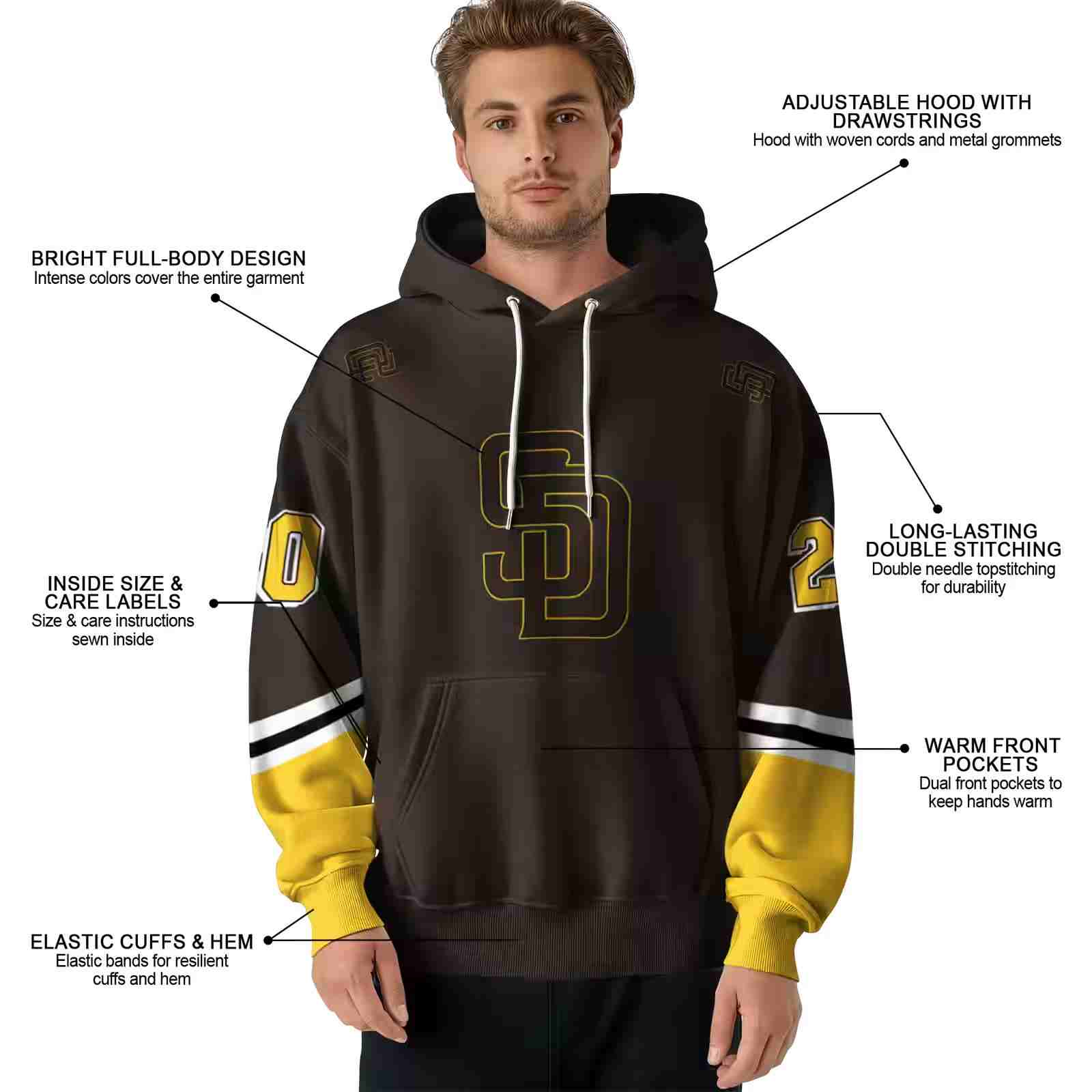 personalized san diego padres striped sleeves brown hoodie latest model