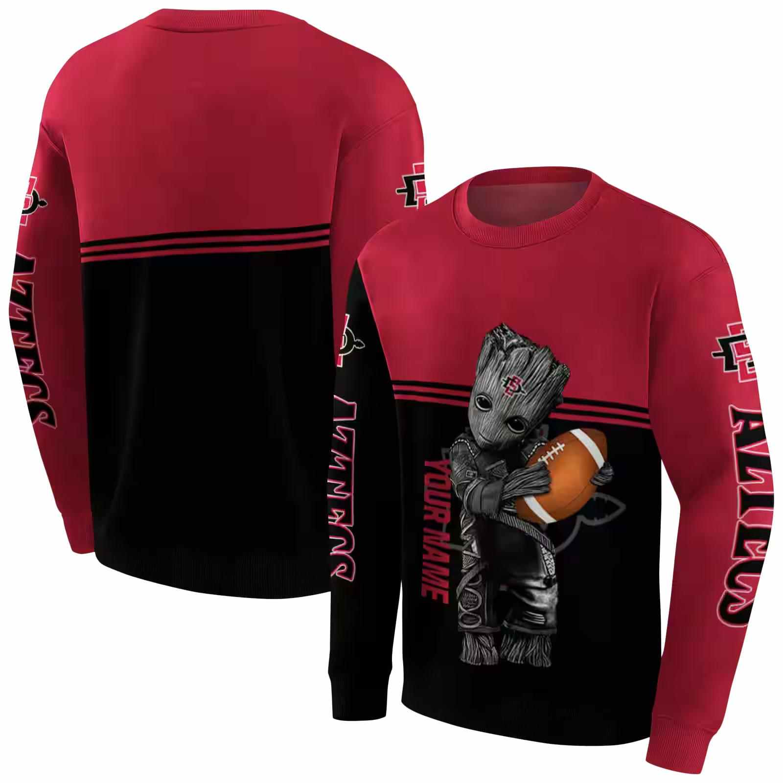 personalized san diego state aztecs baby groot red black hoodie premium grade